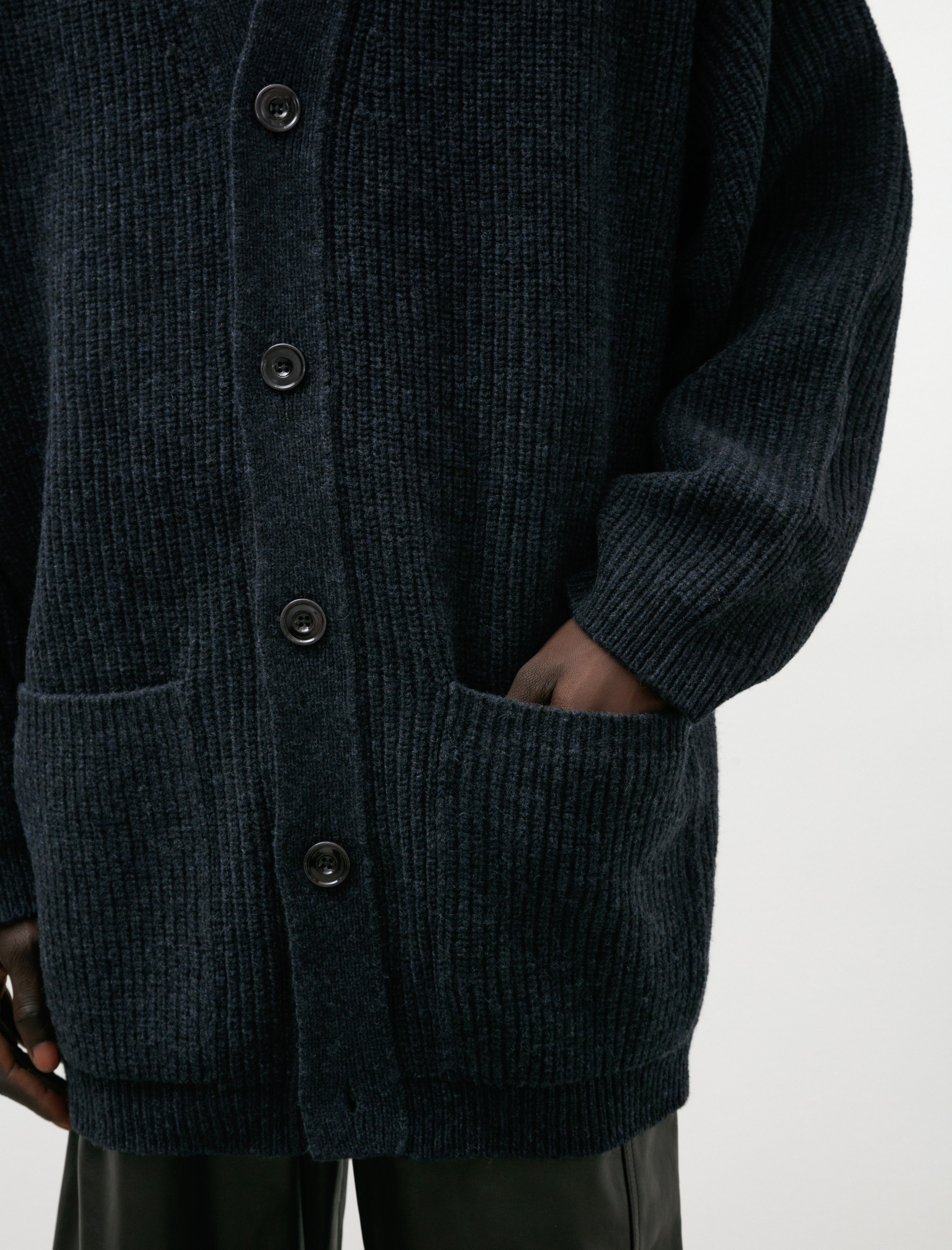 Lemaire Felted Cardi Coat Midnight Navy Melange