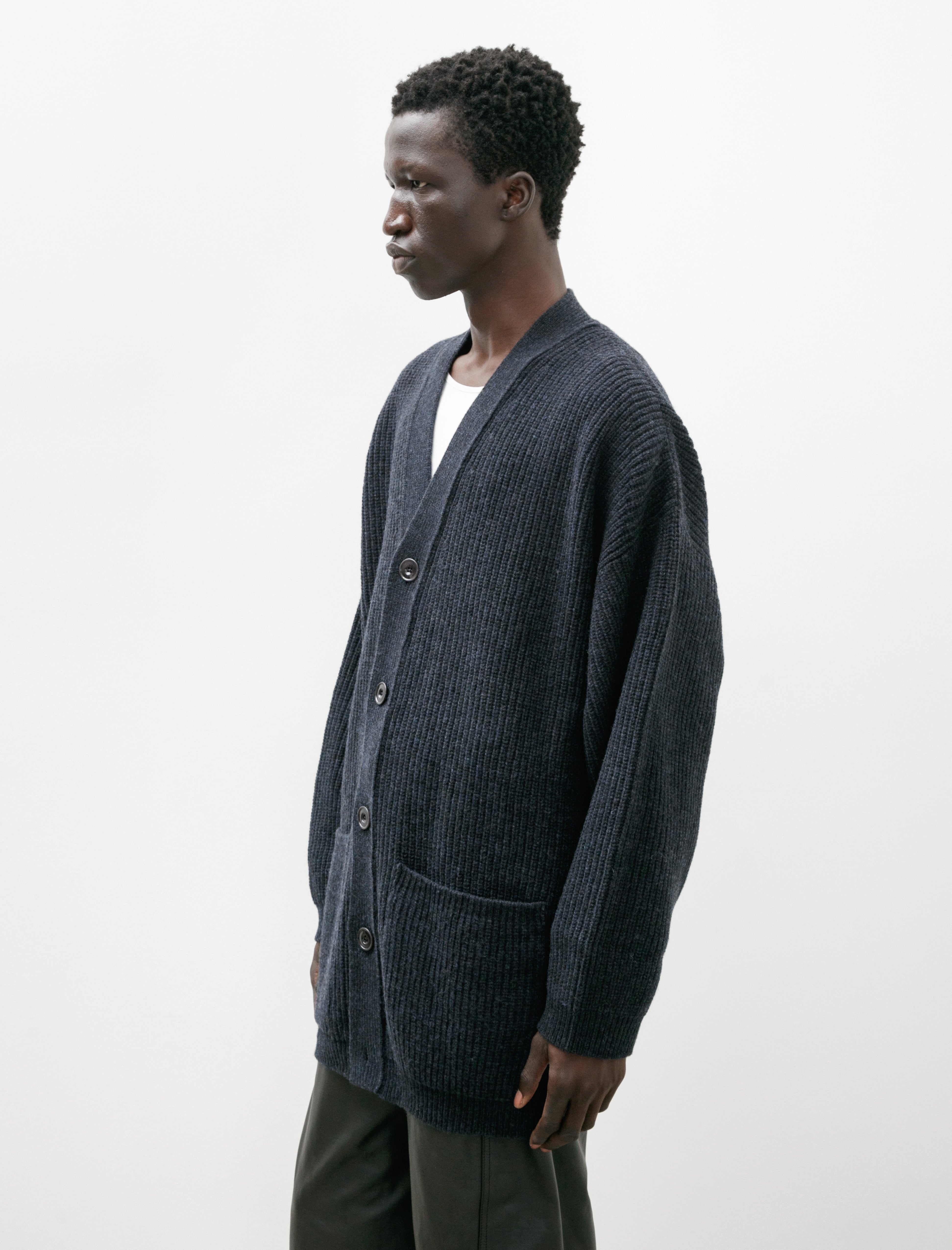 Lemaire Felted Cardi Coat Midnight Navy Melange