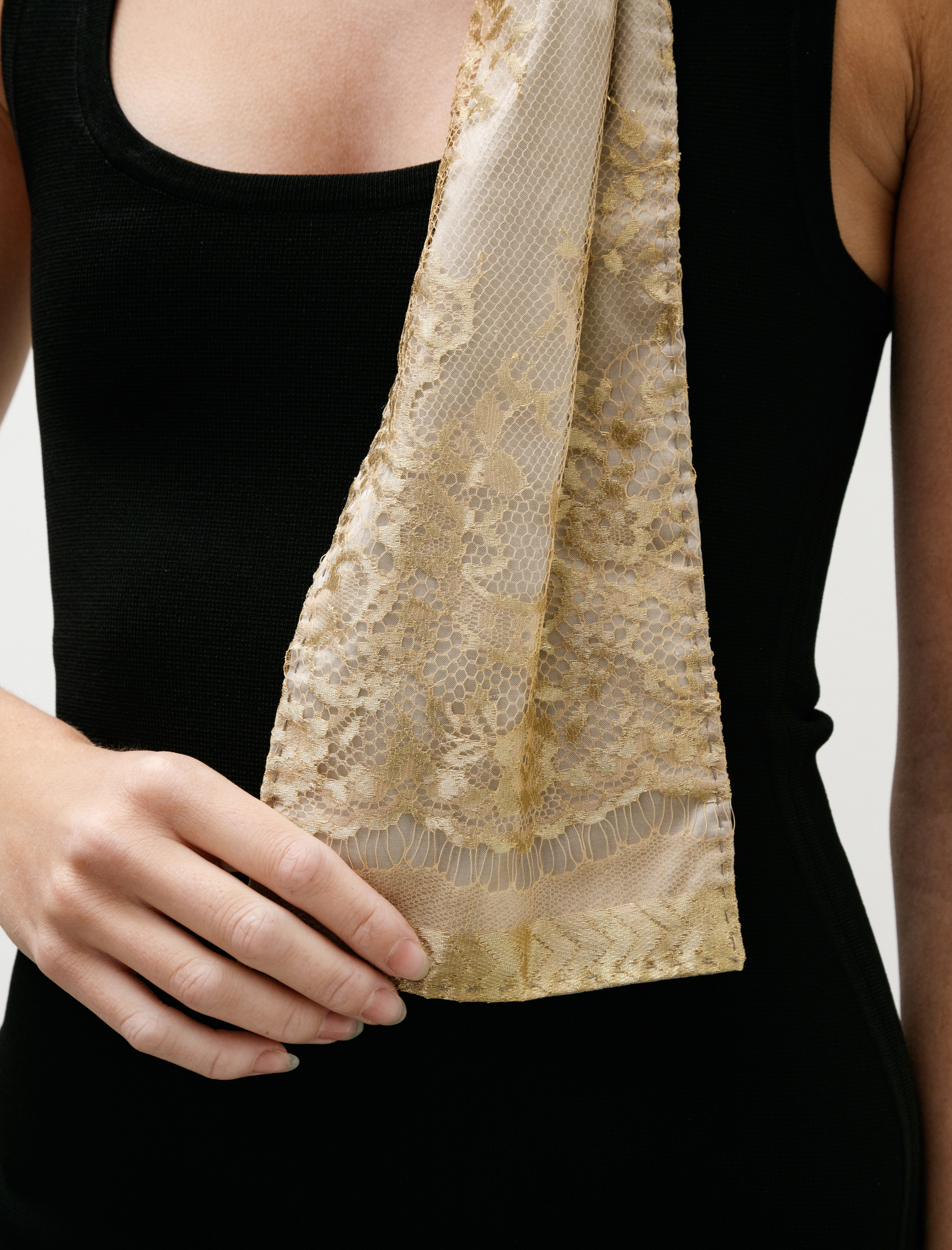 Hiro Yamamoto Hand Stitched Scarf With Gold Lace
