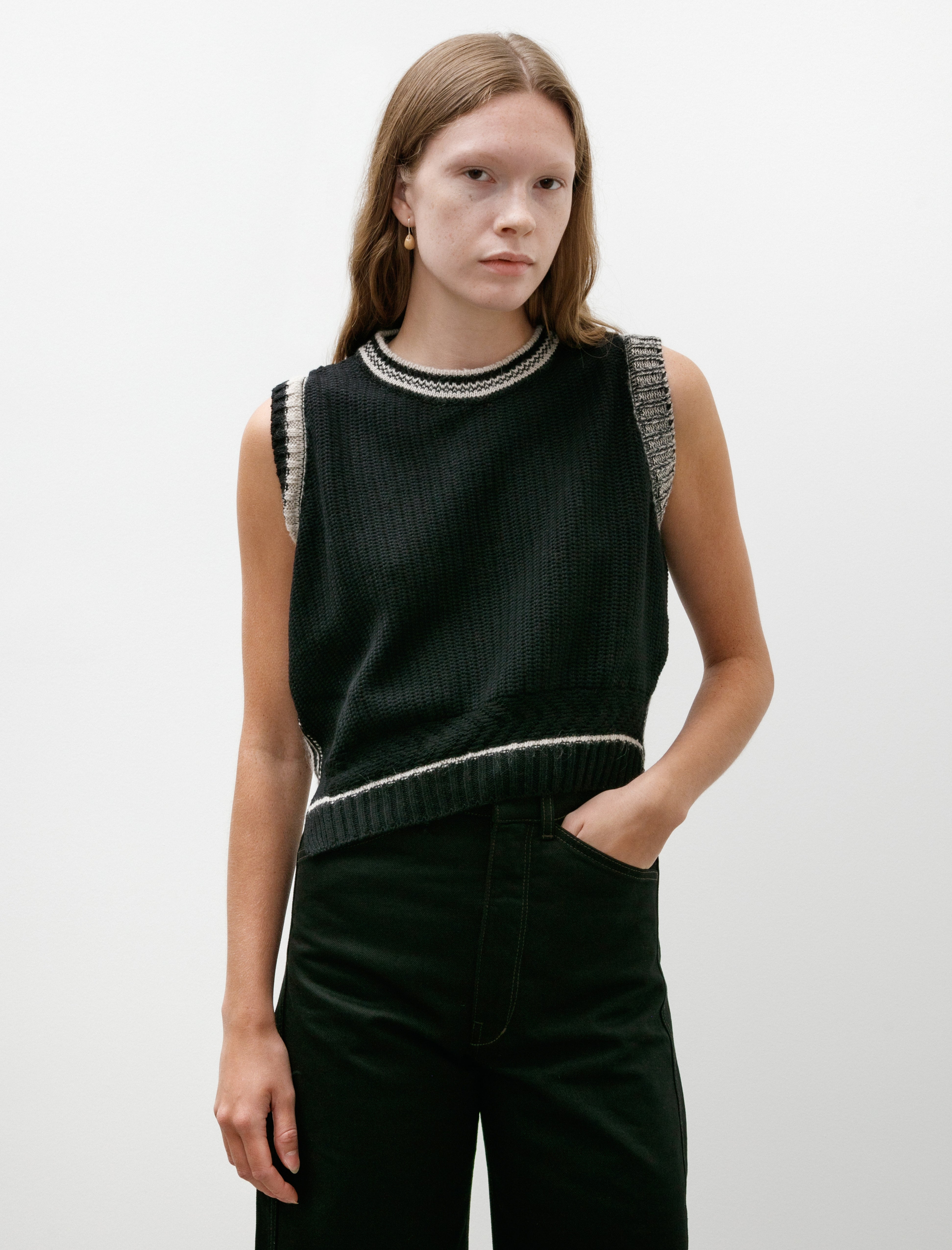 Y's by Yohji Yamamoto-Design Knit Vest Black/White
