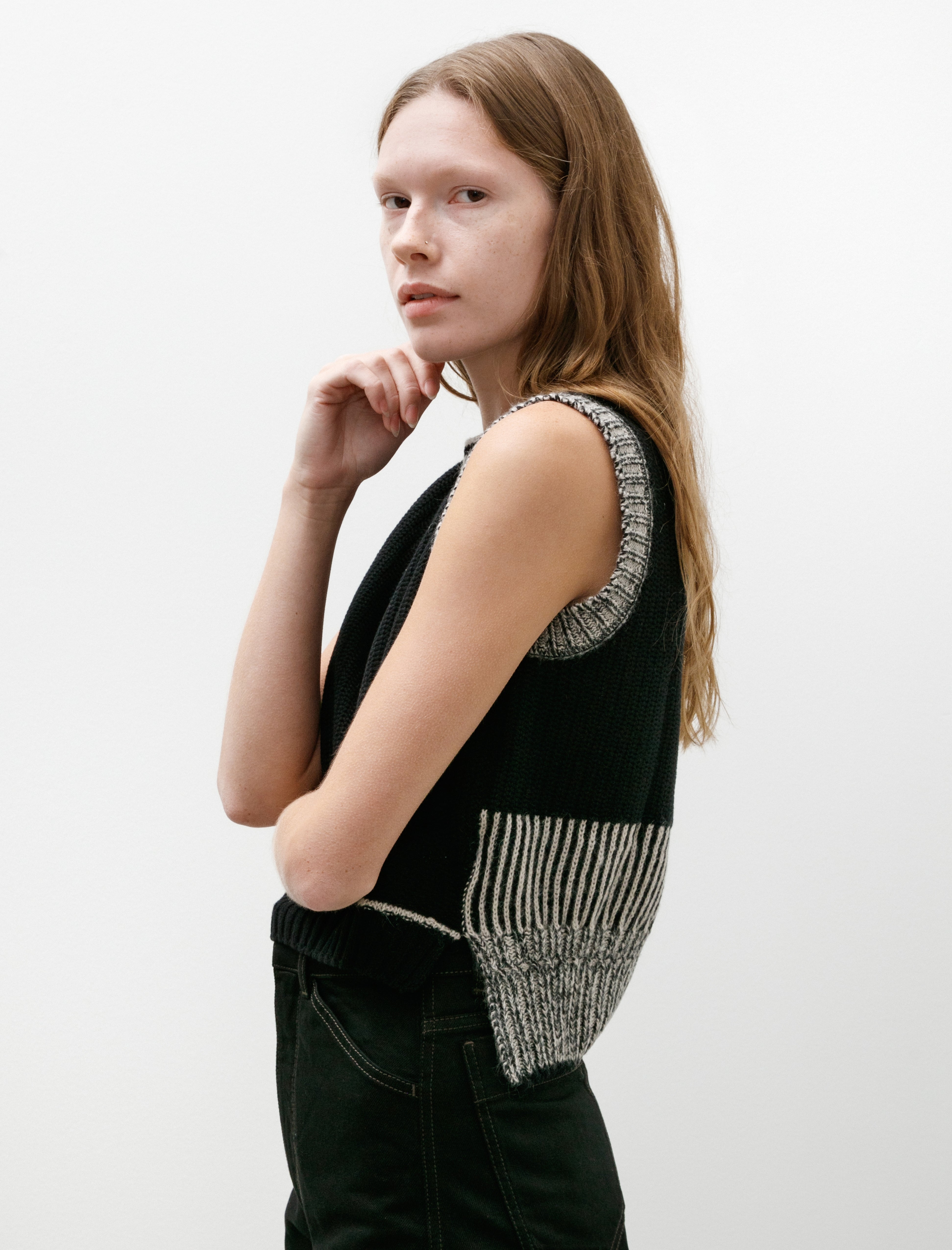 Y's by Yohji Yamamoto-Design Knit Vest Black/White