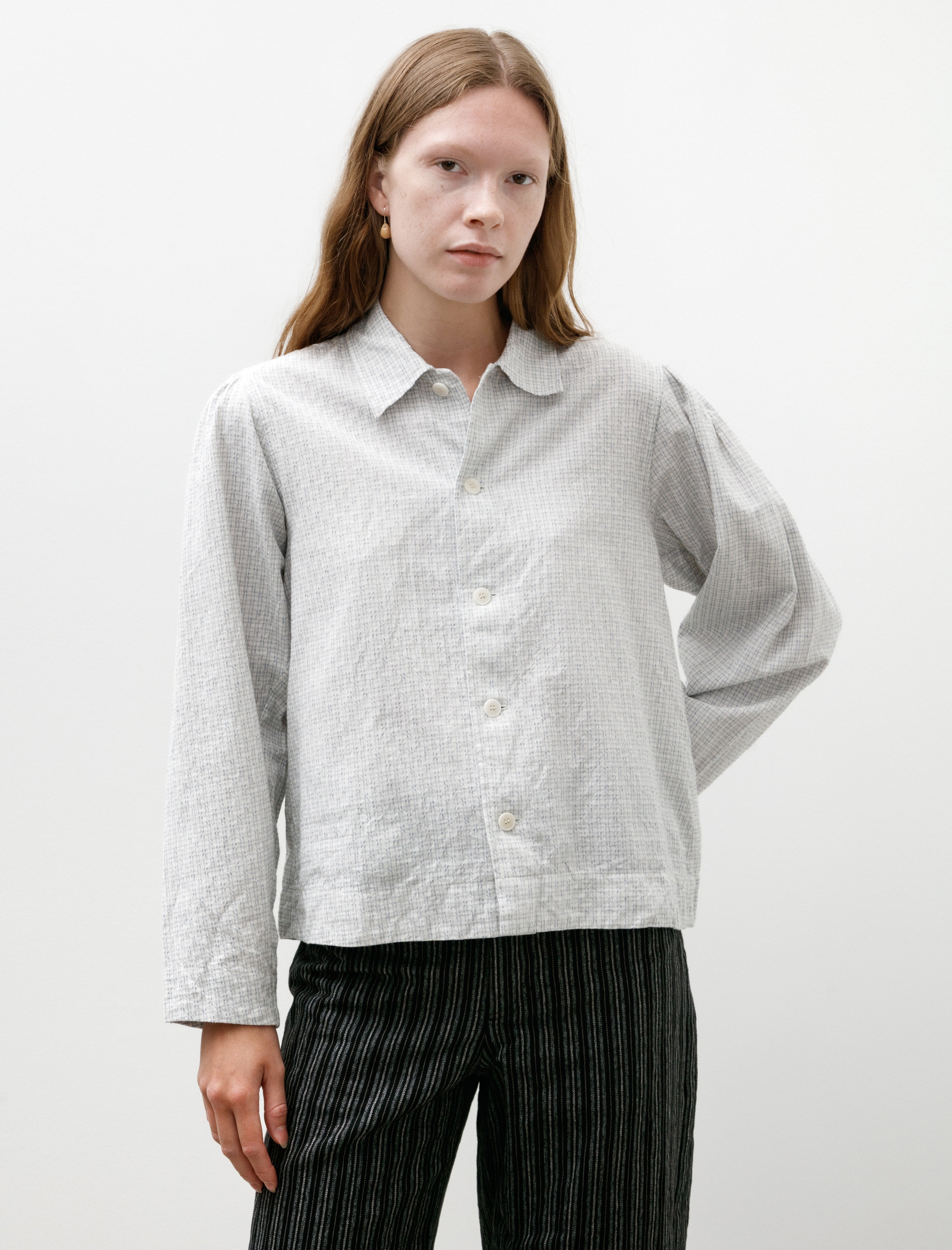 unkruid Smock Ceremony Shirt White Light Blue Fine Check