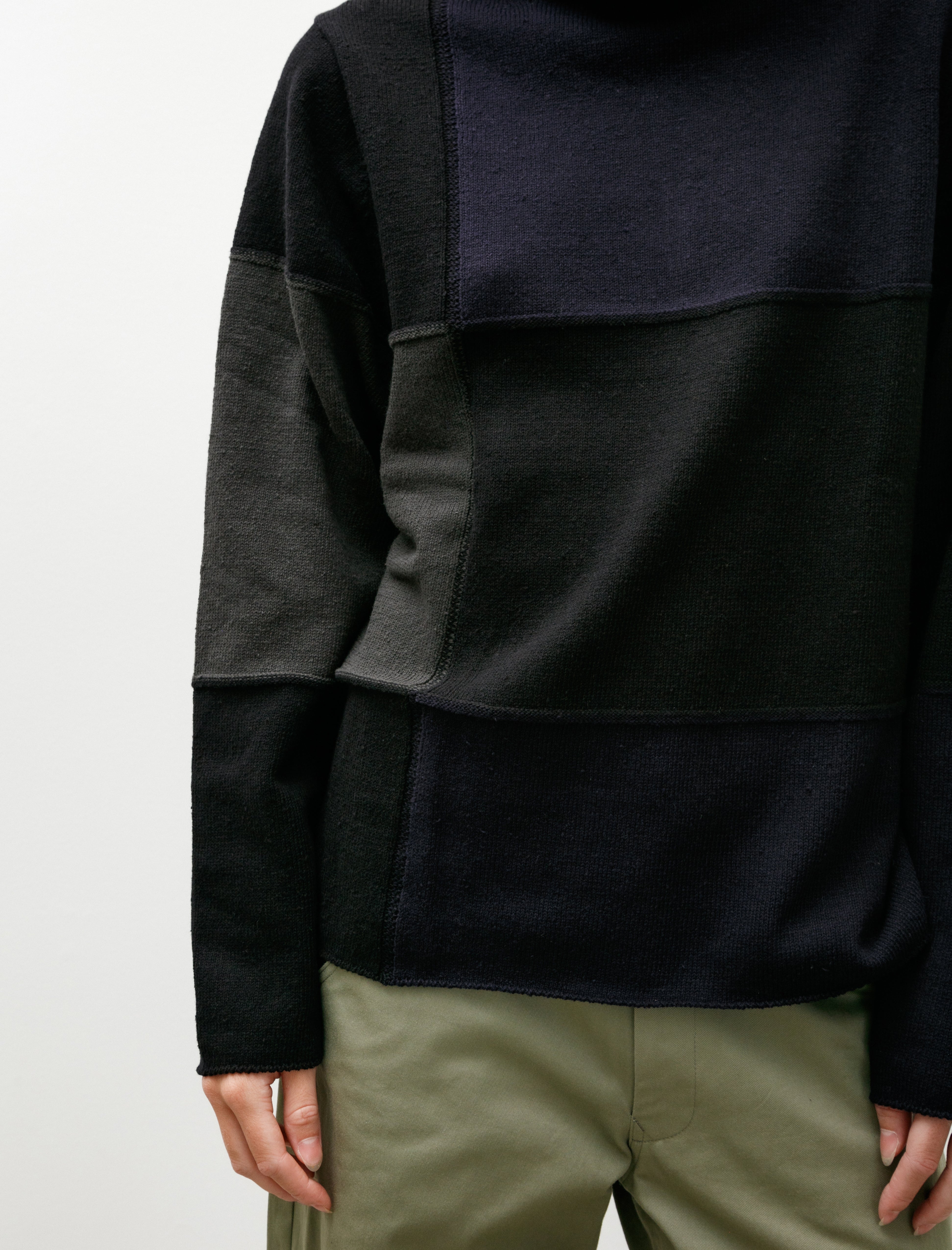 Y's by Yohji Yamamoto-High Neck Squares Pullover Grey/Navy