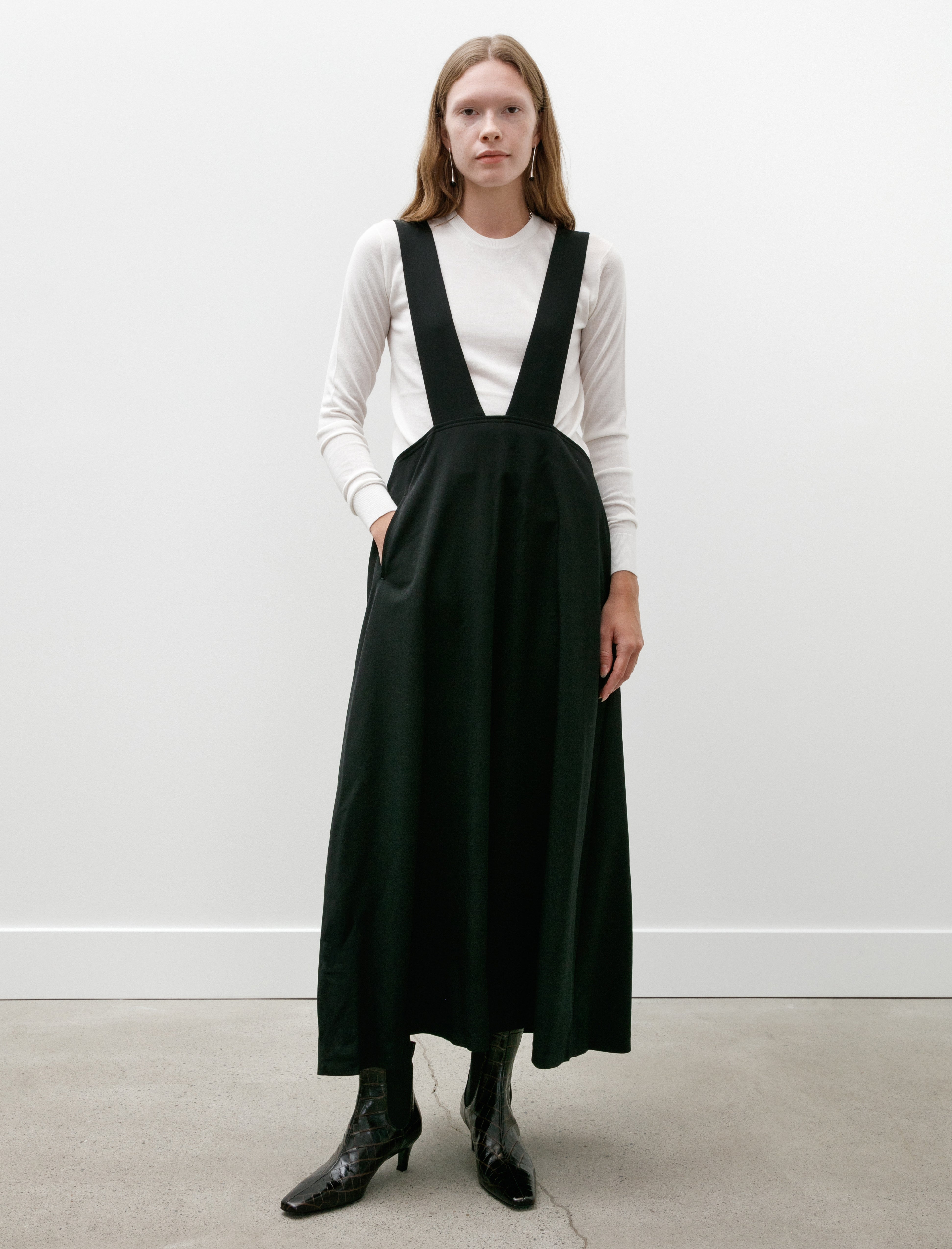 Y's by Yohji Yamamoto-Long Flare Drape Skirt Black