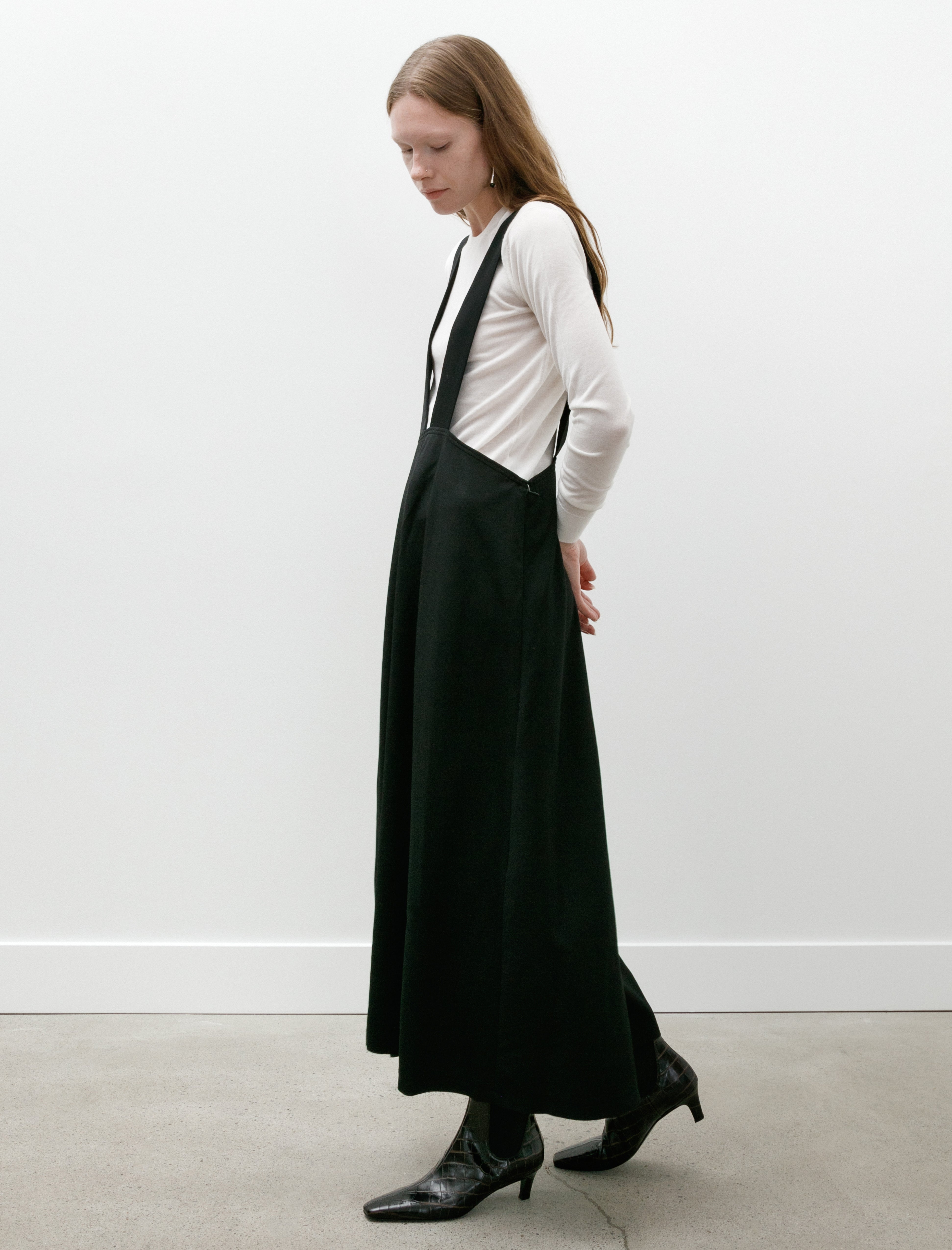 Y's by Yohji Yamamoto-Long Flare Drape Skirt Black