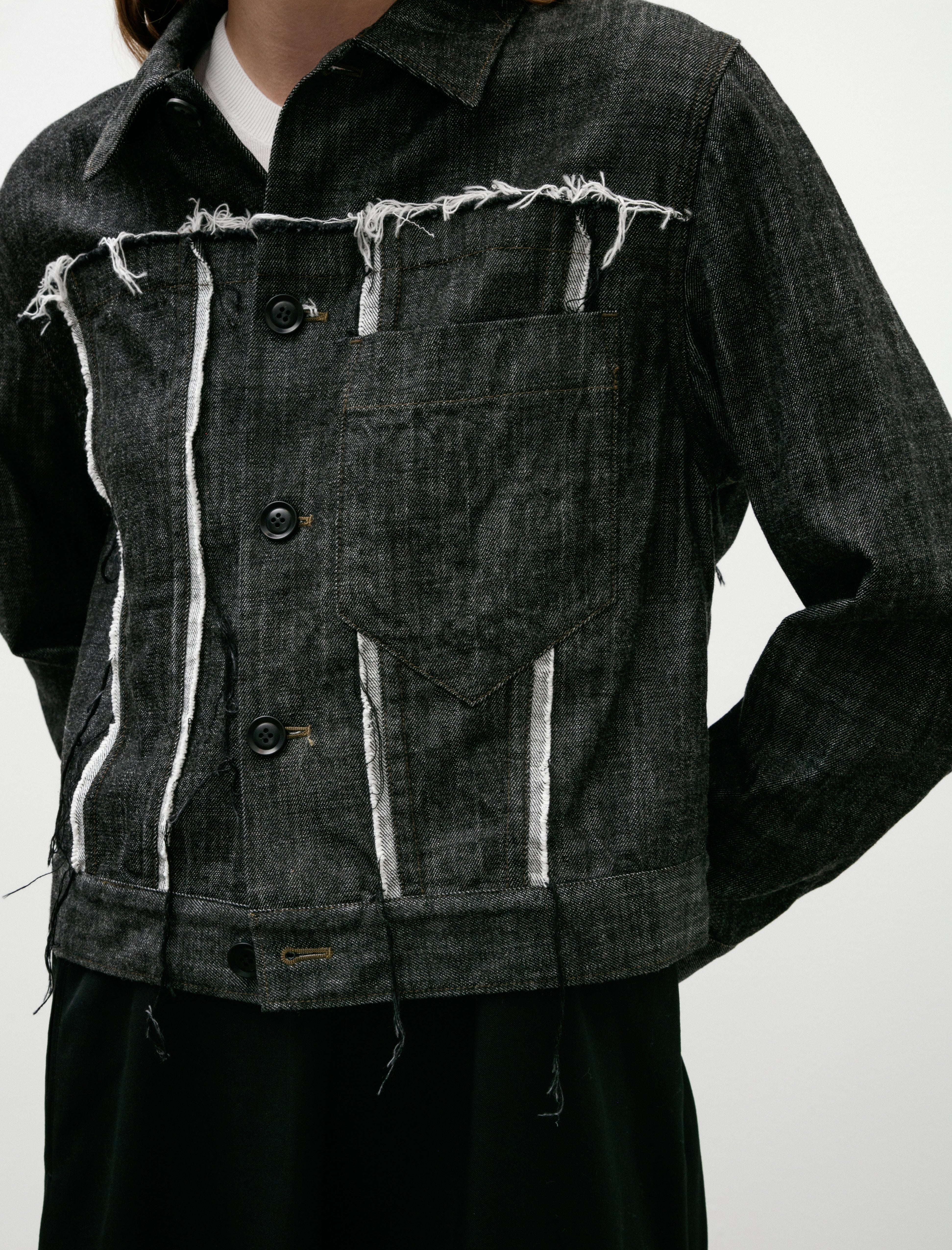 Y's by Yohji Yamamoto-Untrimmed Panel Denim Jacket