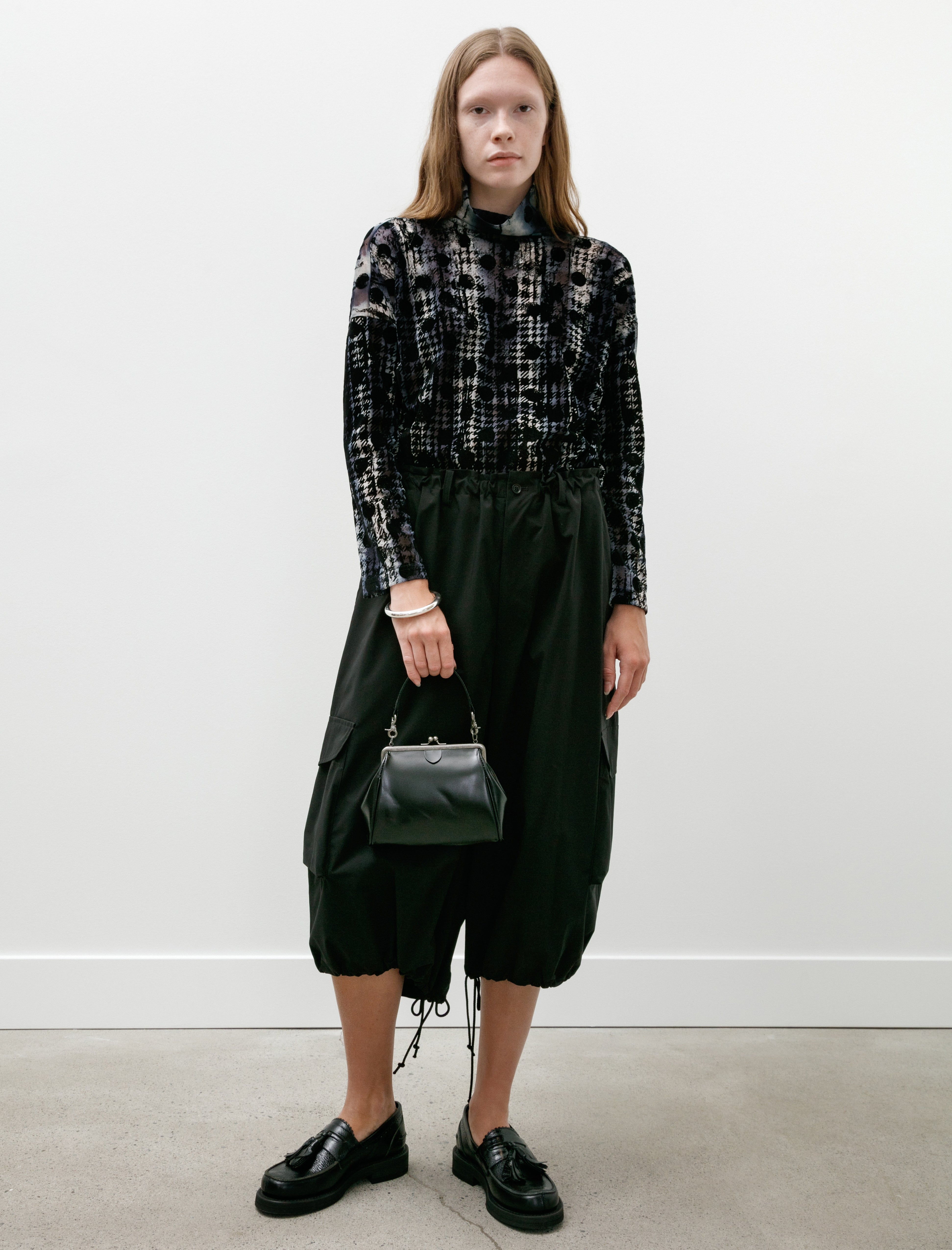 Y's by Yohji Yamamoto-Shoulder Bag with Metal Clasps Black