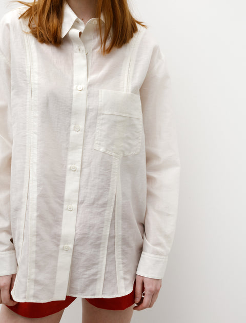 Wanze Pleated Button Up Shirt Cotton Silk White