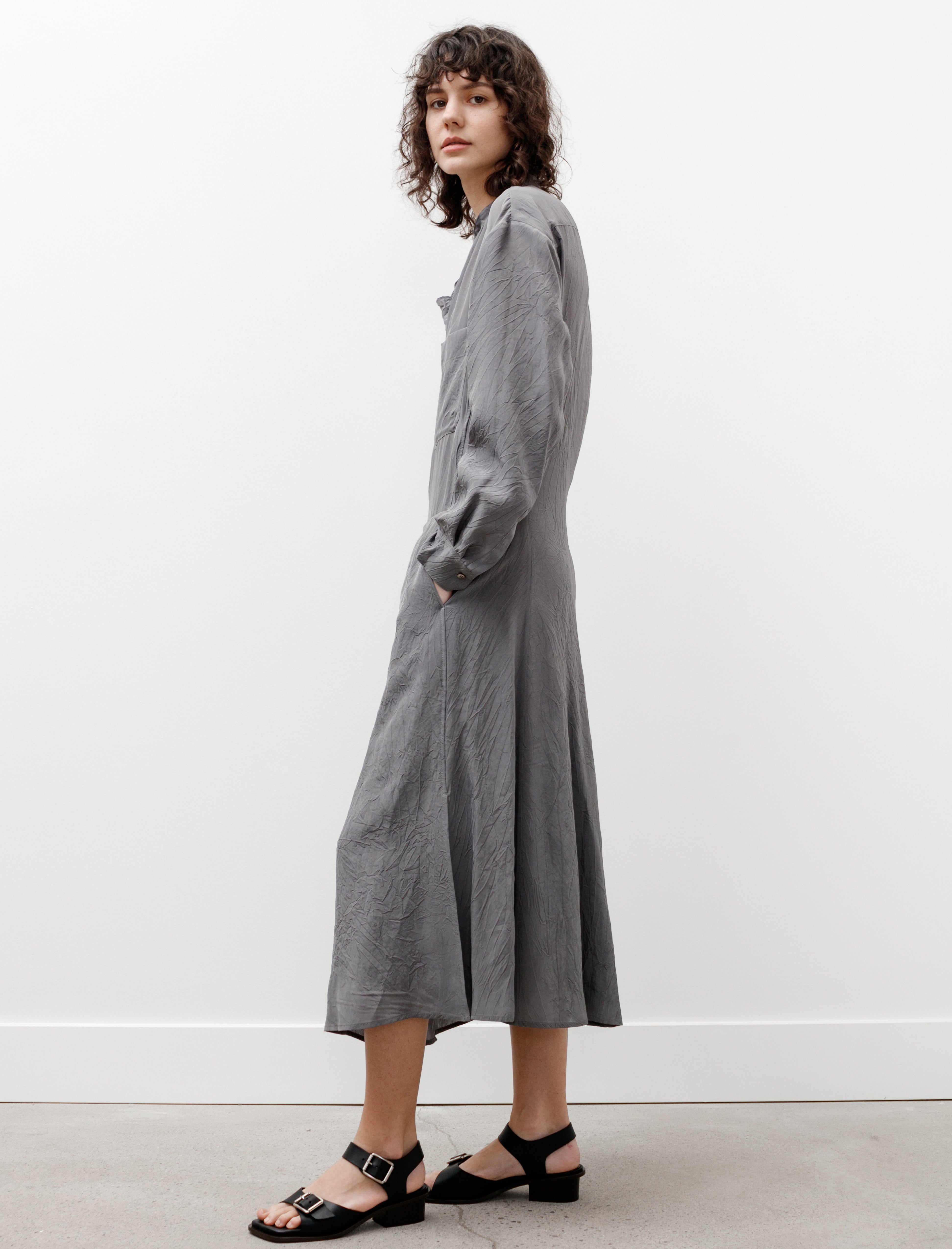 Lemaire Gusset Collar Shirt Dress Aluminum