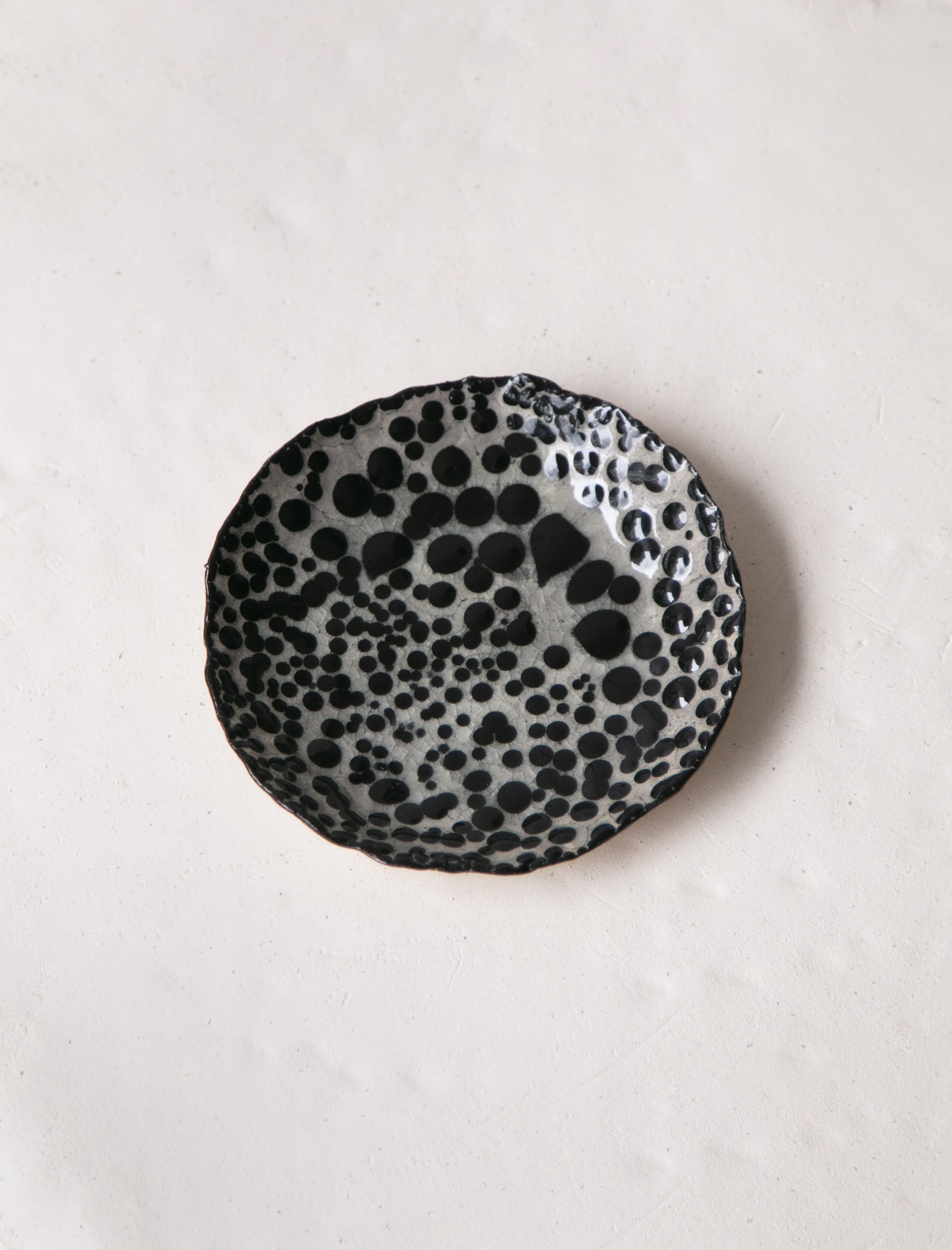 Trinket Dish Grey w/ Black Bubbles