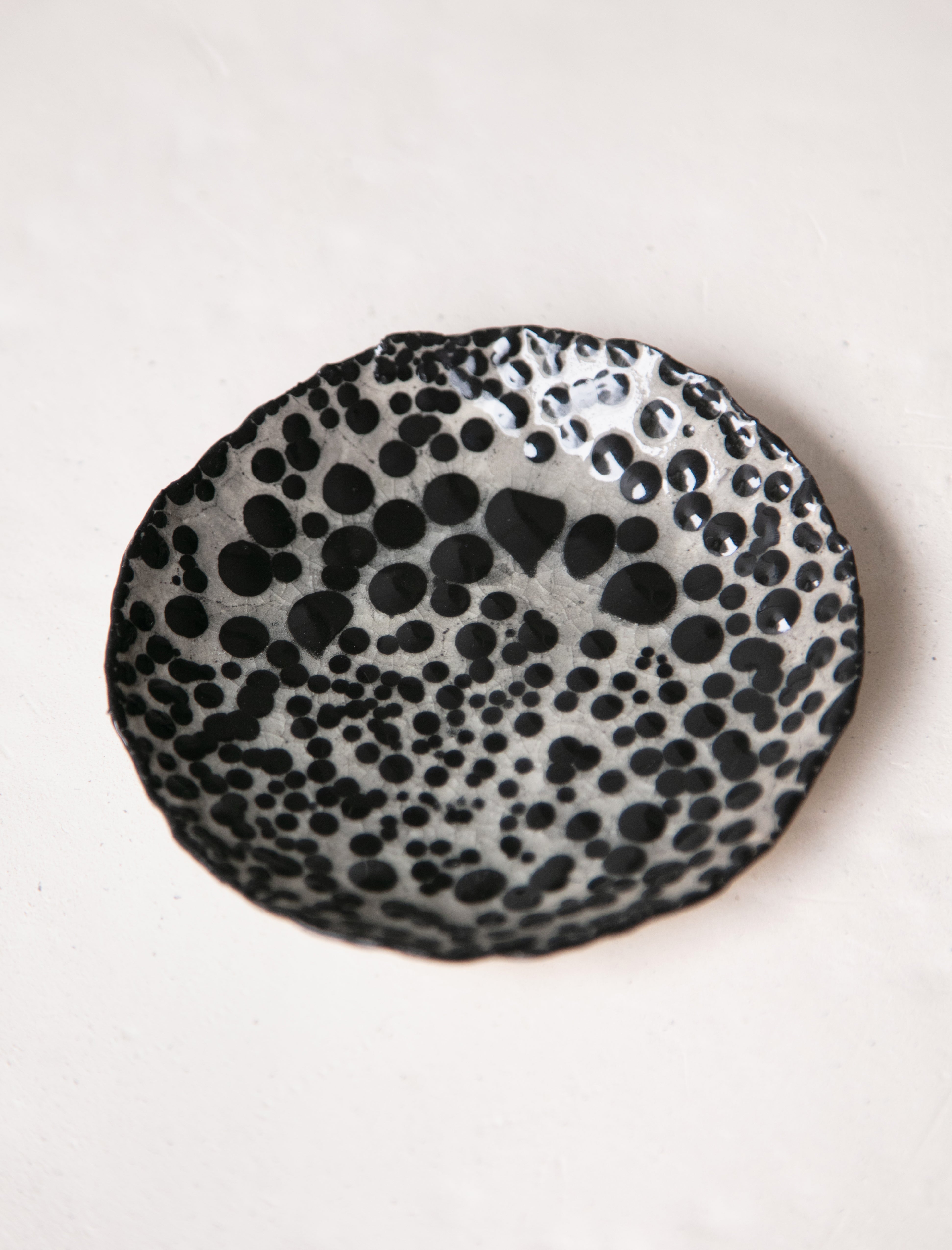 Trinket Dish Grey w/ Black Bubbles