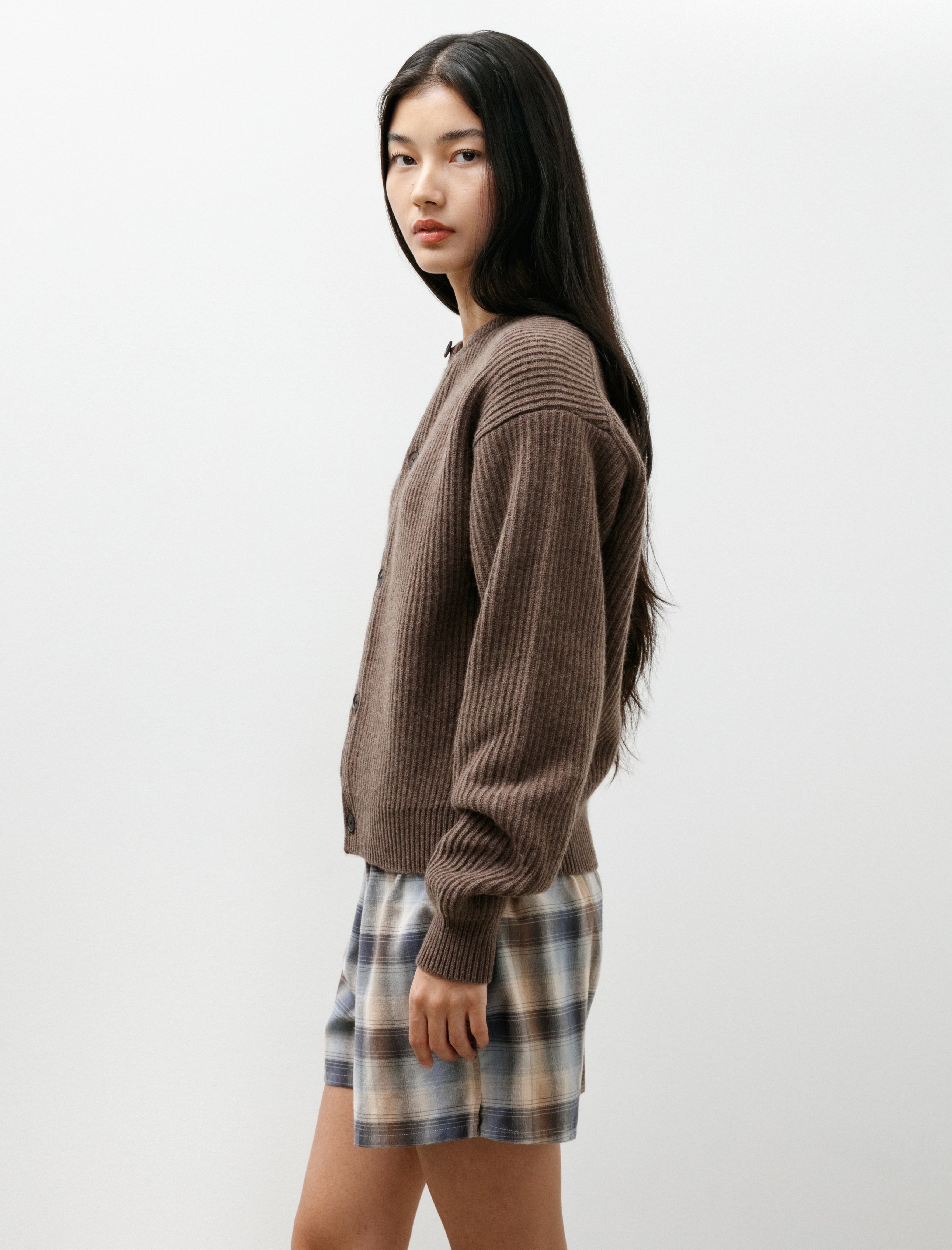 AURALEE x TEKLA Cashmere Crewneck Cardigan Soil Brown
