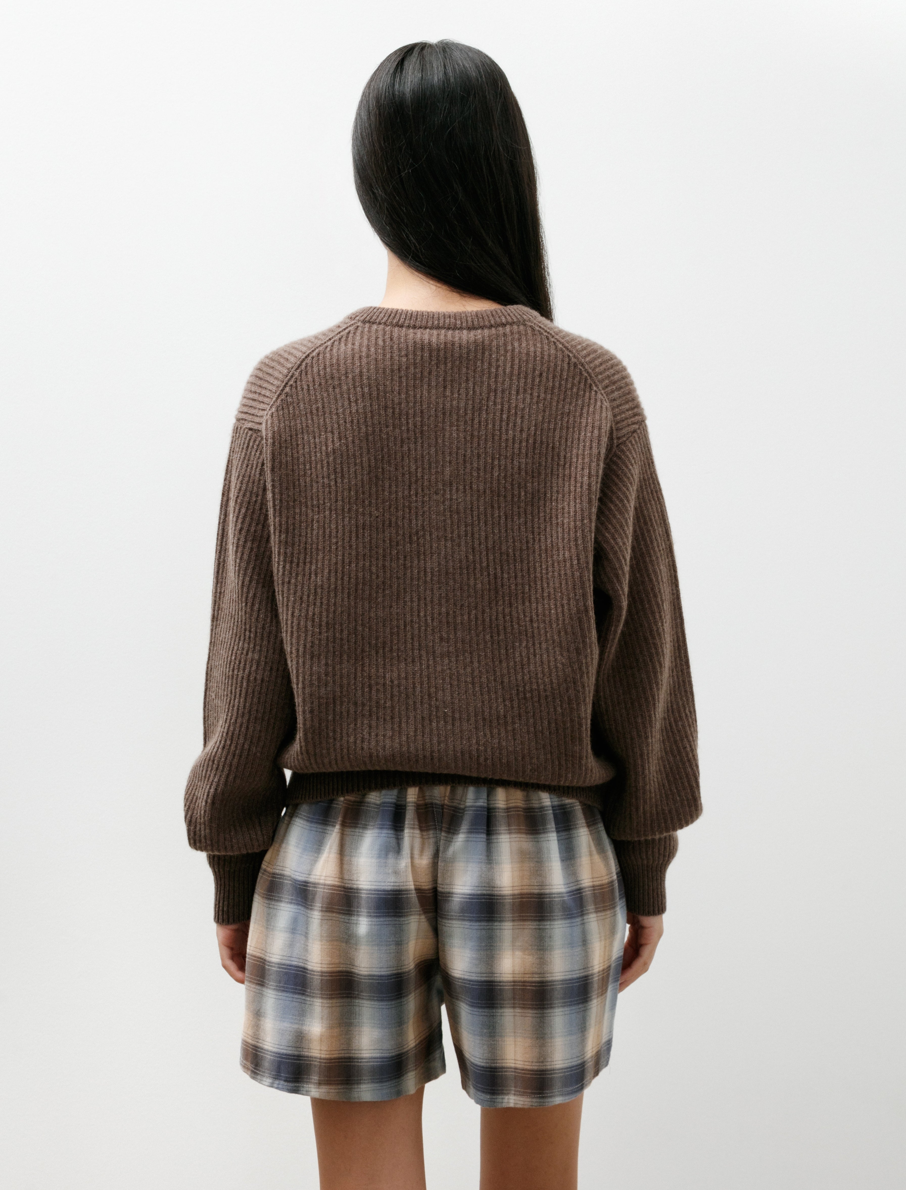 AURALEE x TEKLA Cashmere Crewneck Cardigan Soil Brown