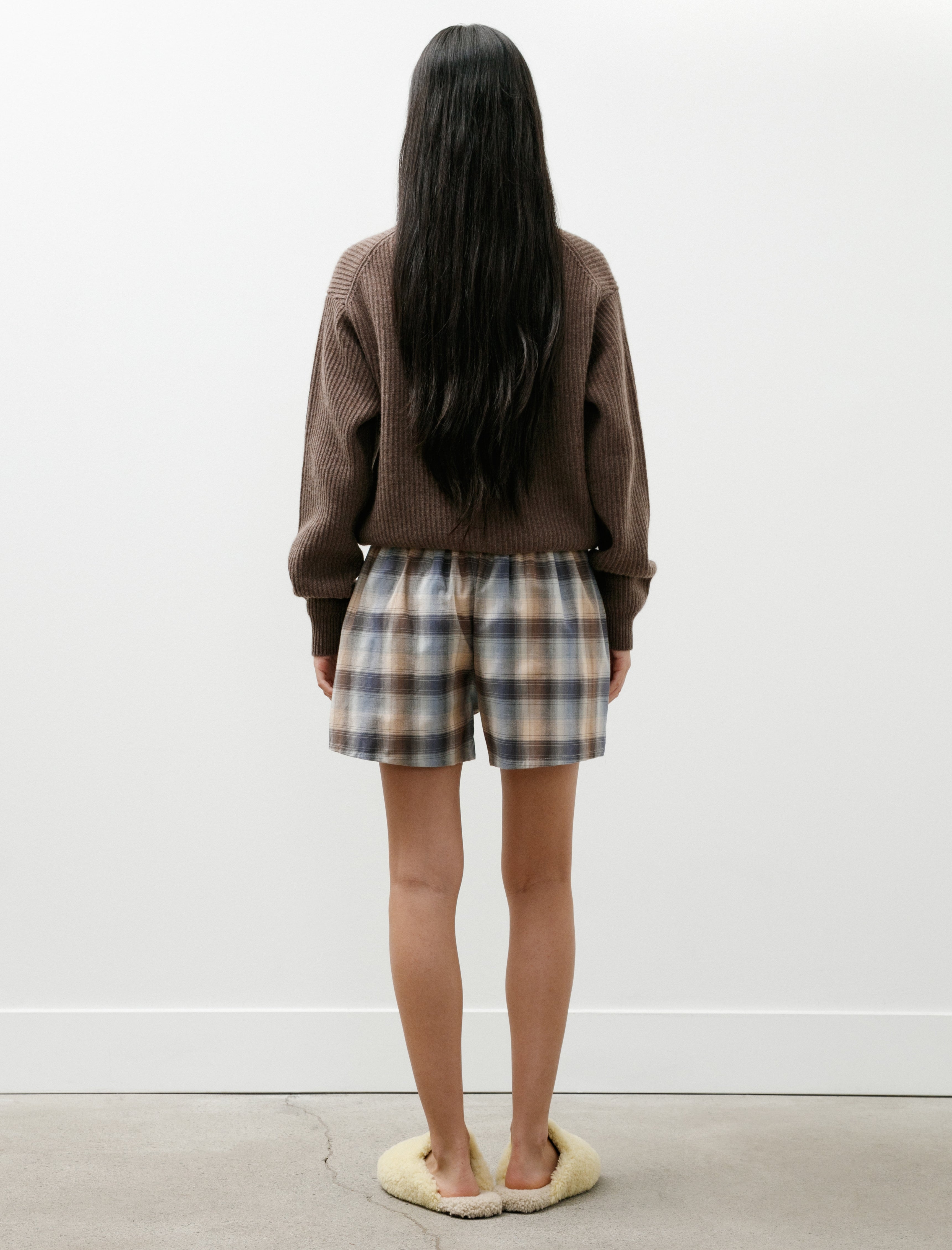 TEKLA x AURALEE Flannel Boxer Shorts Dawn Checks