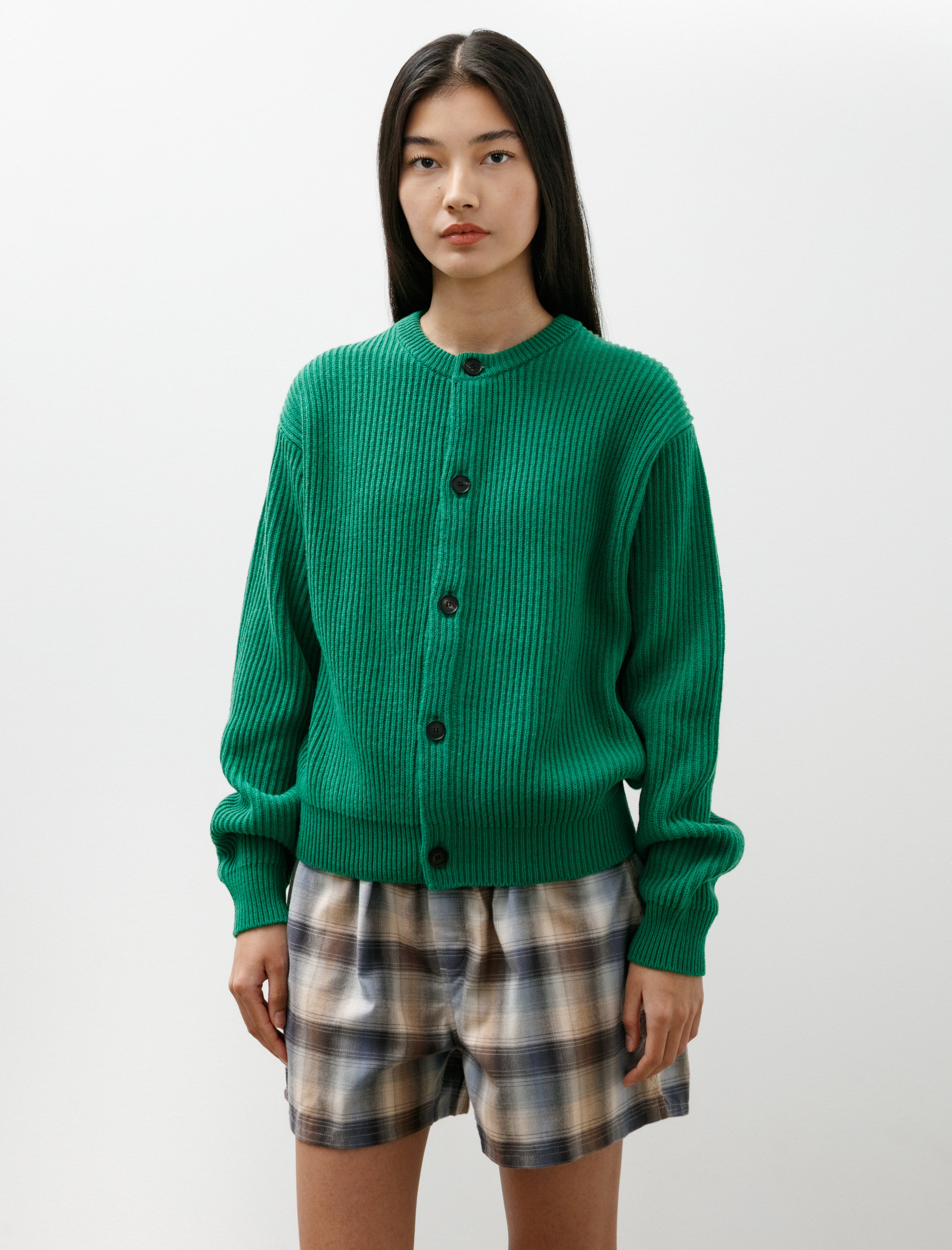 AURALEE x TEKLA Cashmere Crewneck Cardigan Forest Green