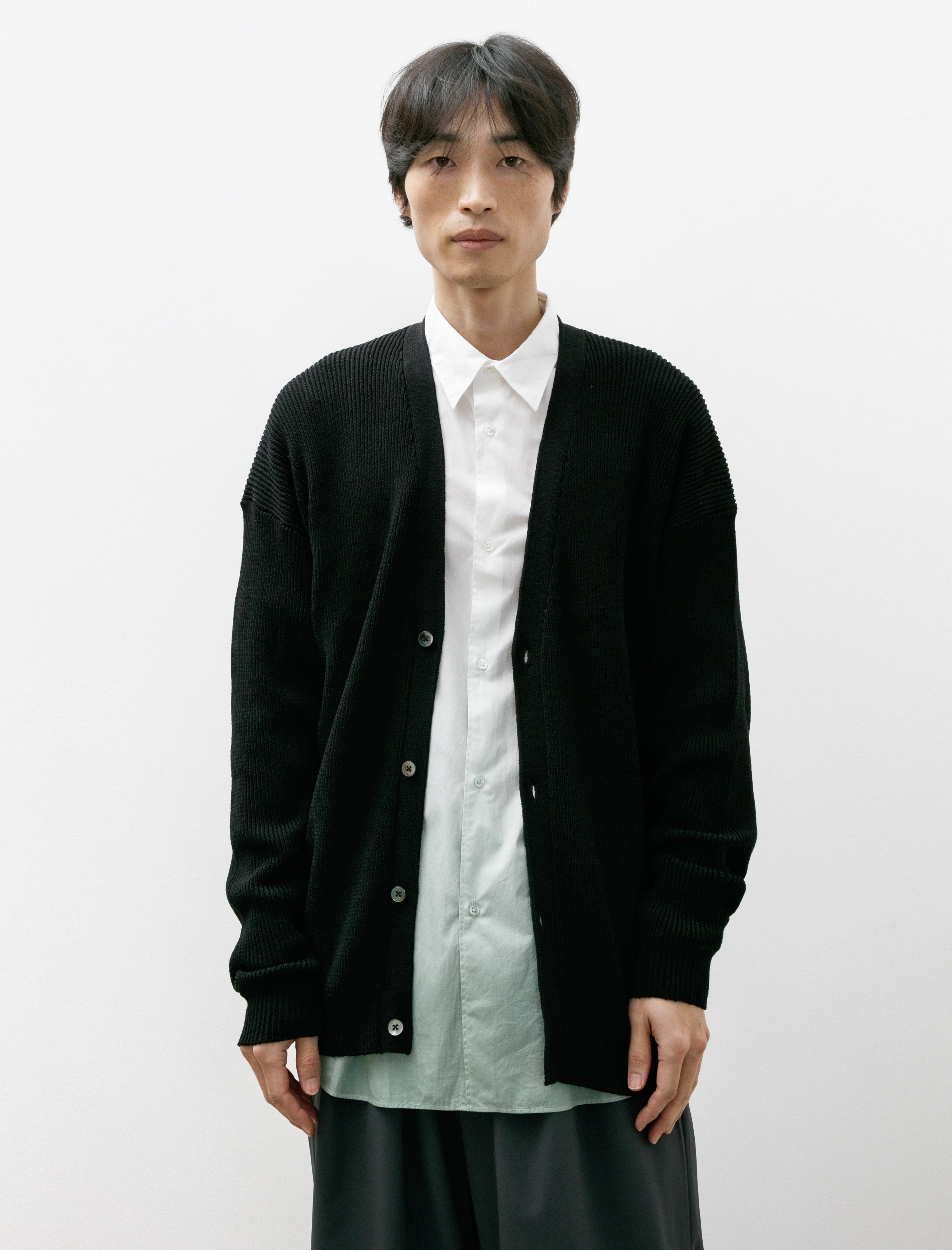 Graphpaper Linen Solotex Loose Rib Cardigan Black