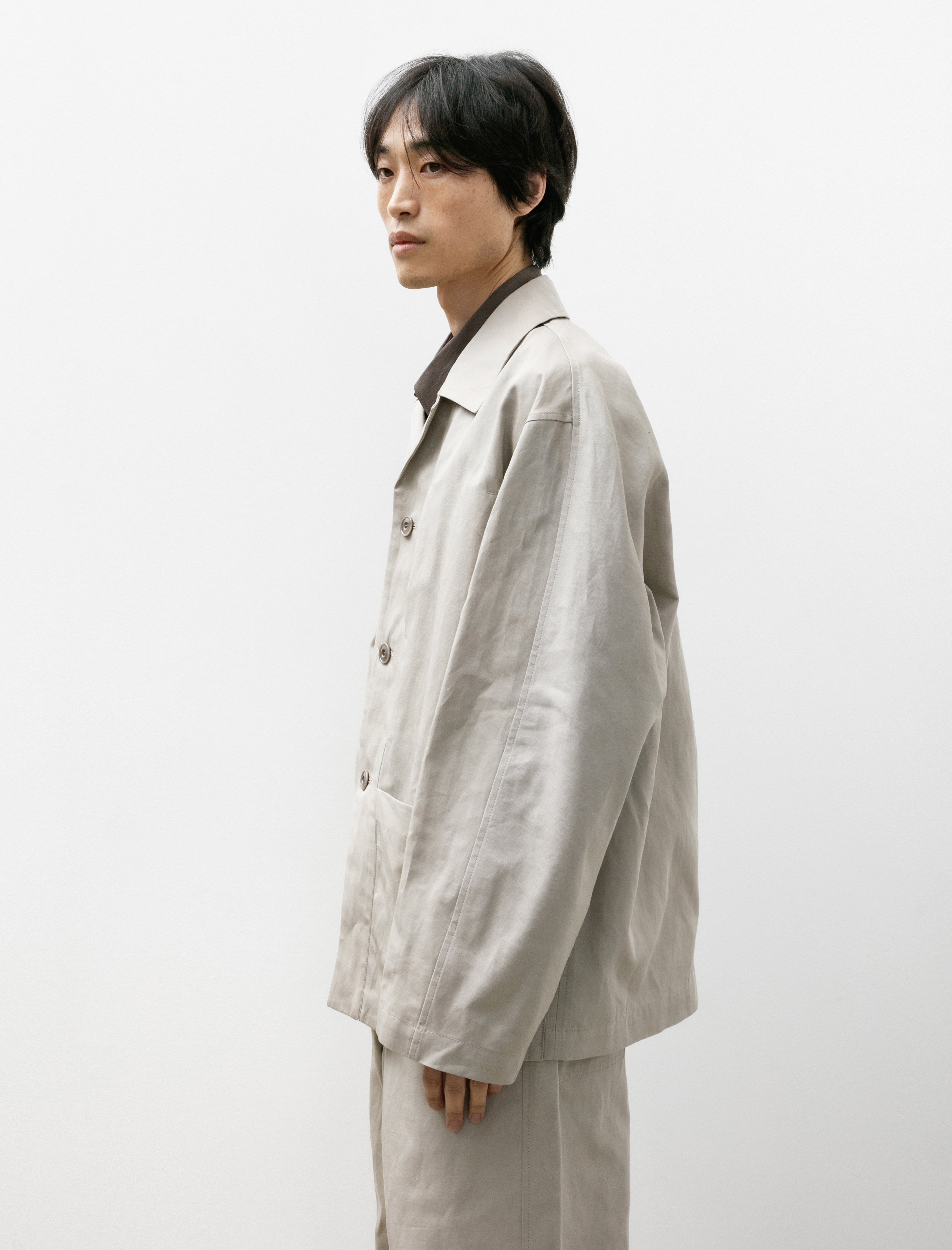 Lemaire Boxy SB Workwear Jacket Cotton Linen Gabardine Mastic