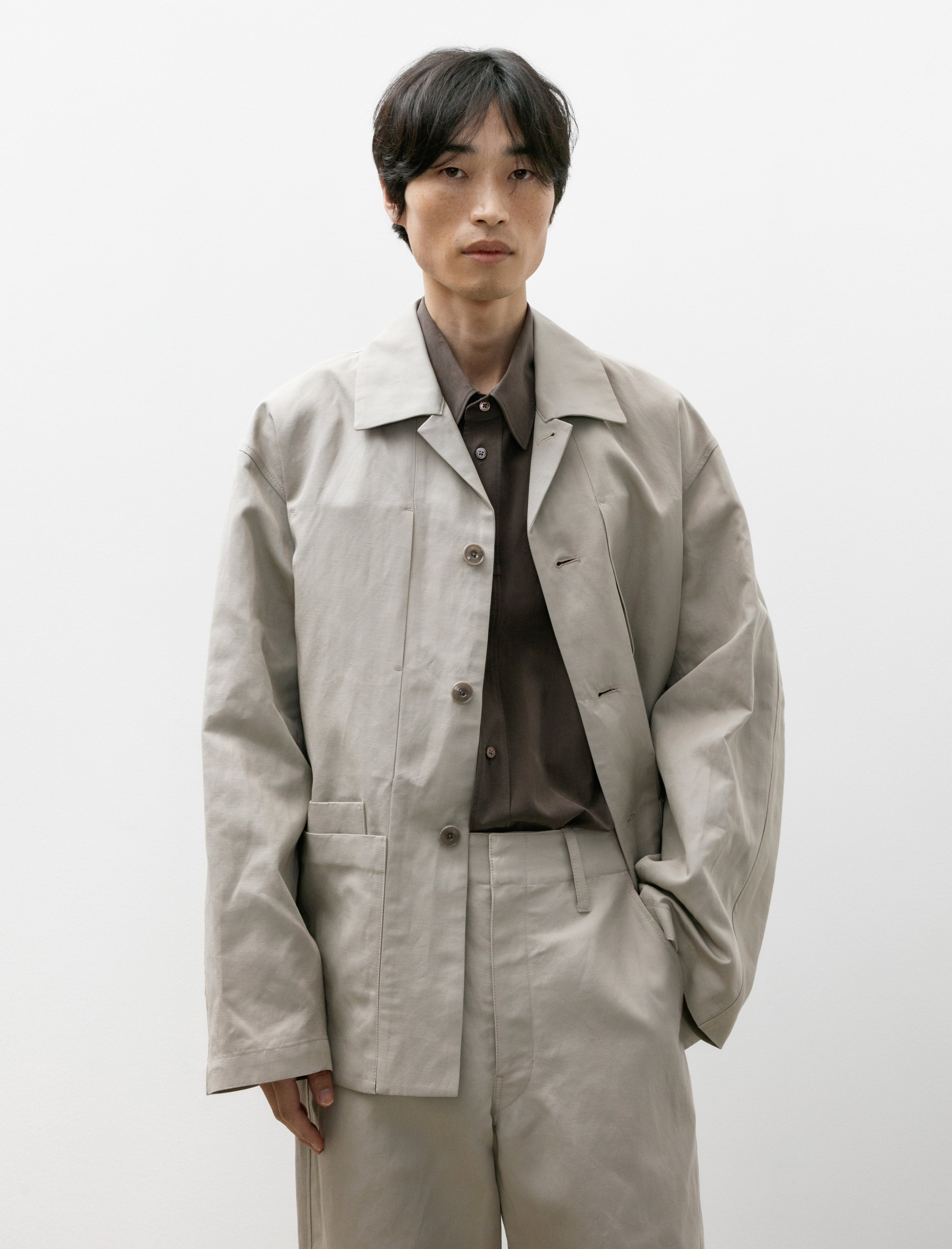 Lemaire Boxy SB Workwear Jacket Cotton Linen Gabardine Mastic