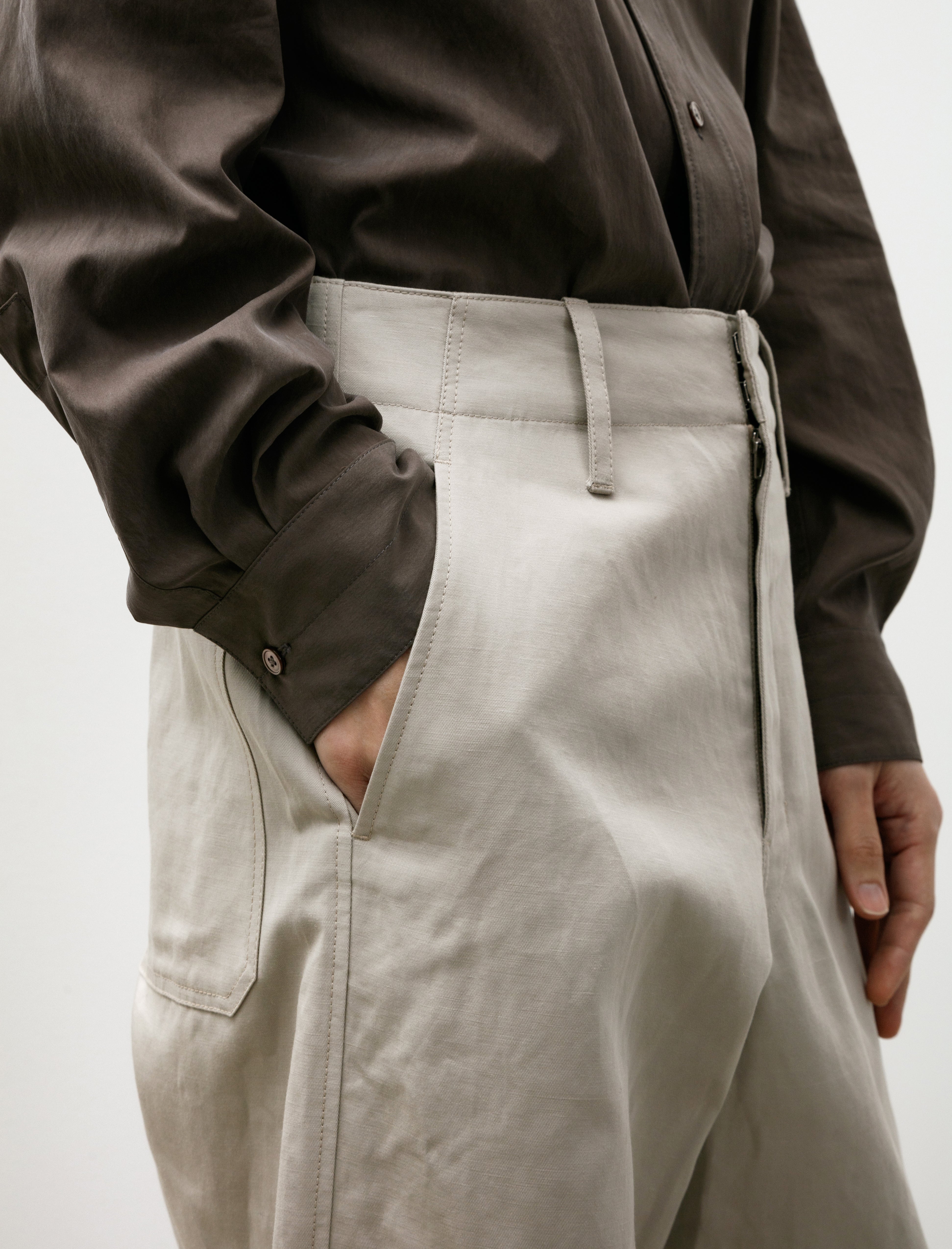 Lemaire Big Chino Pants Cotton Linen Gabardine Mastic