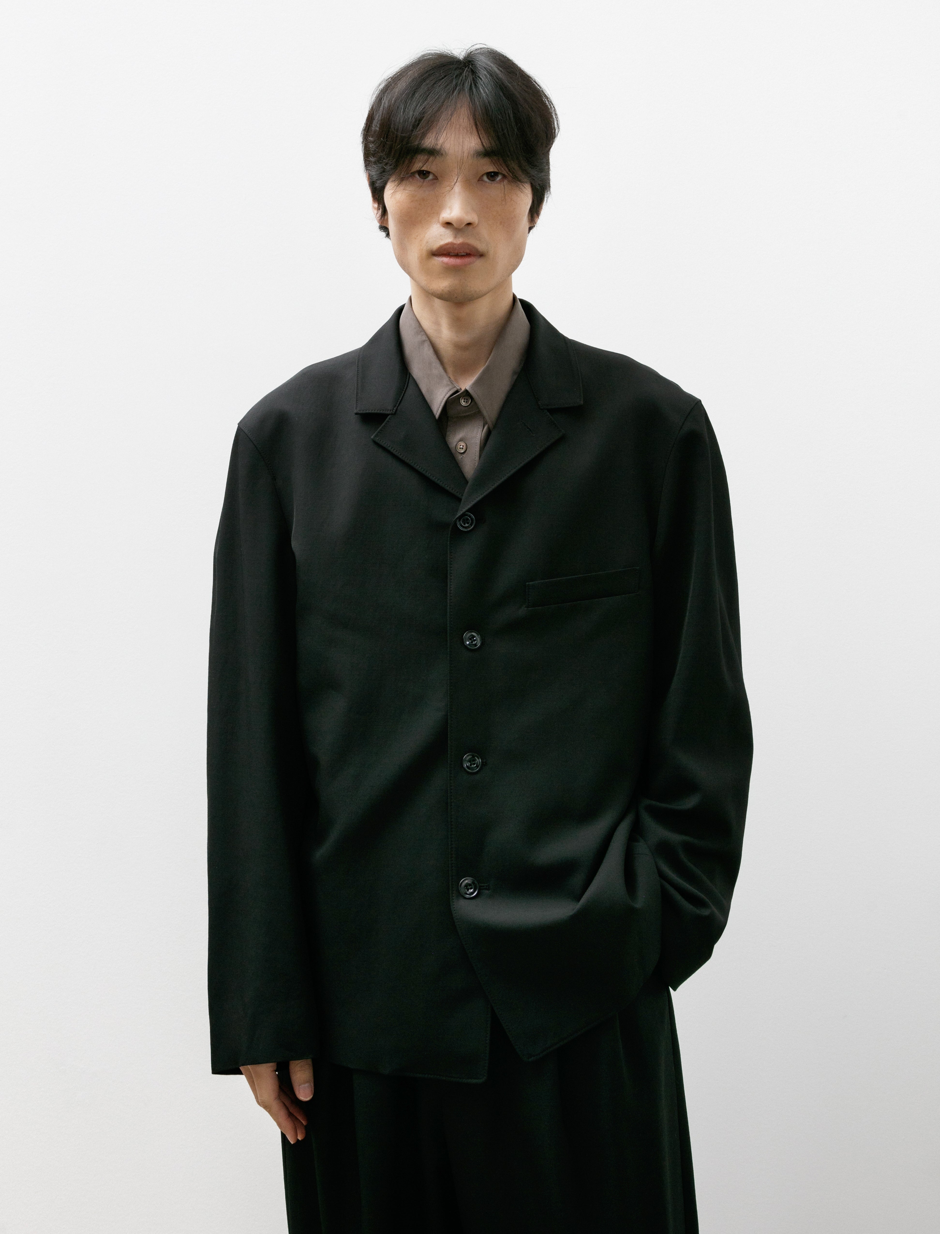 Lemaire Tailored Shirt Jacket Wool Viscose Gabardine Black