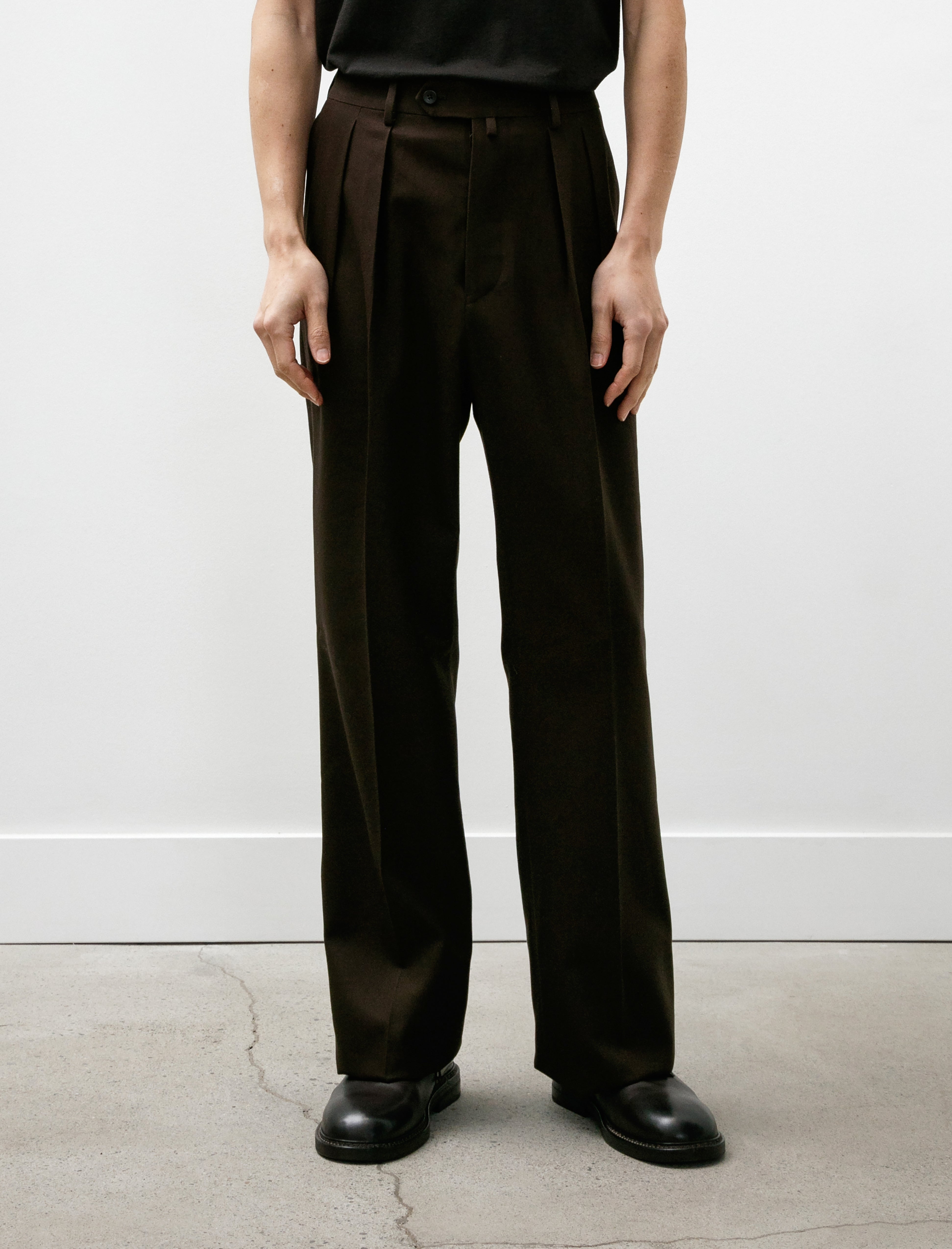 Neat Cotton Venetian Flare Trousers Brown