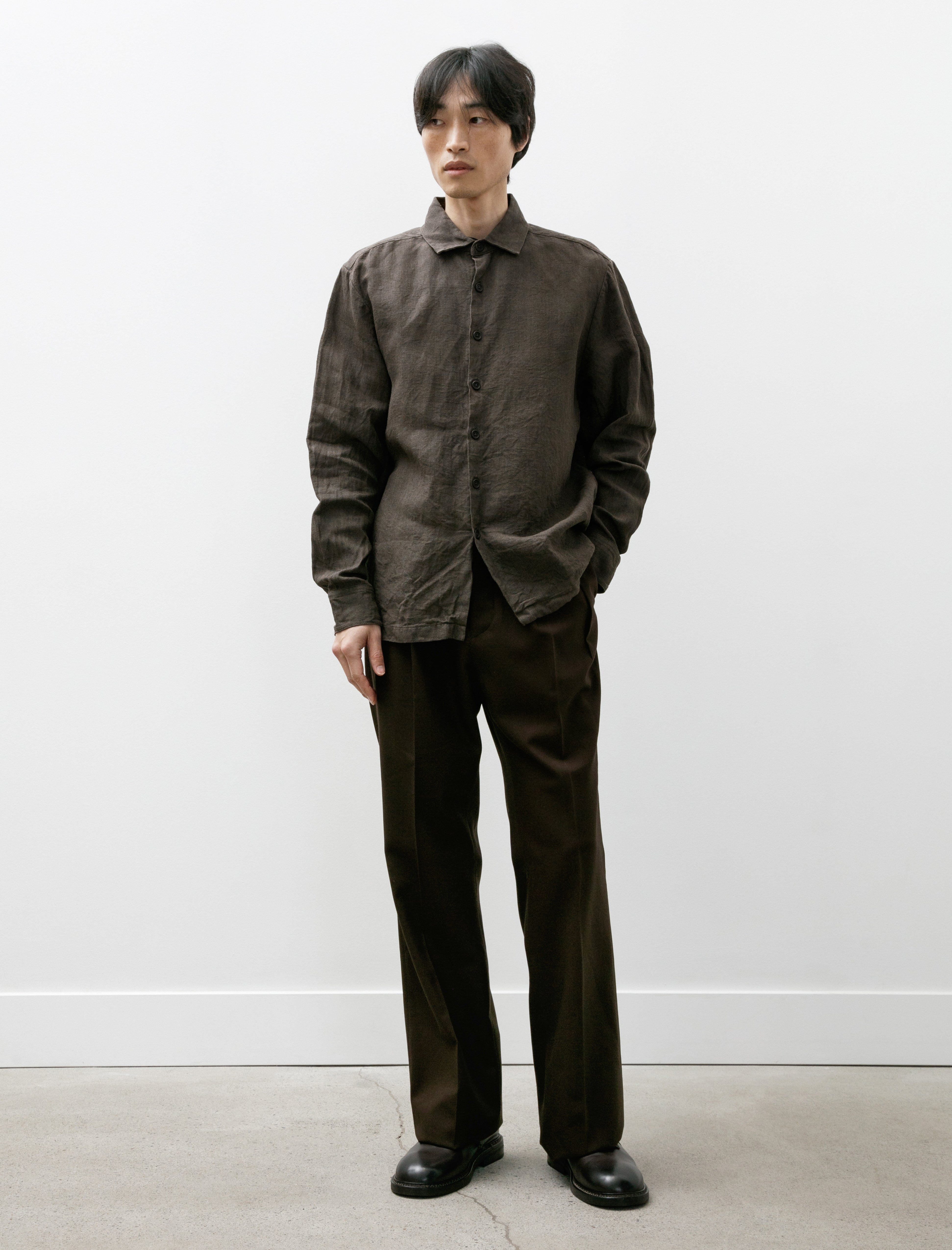 Neat Cotton Venetian Flare Trousers Brown