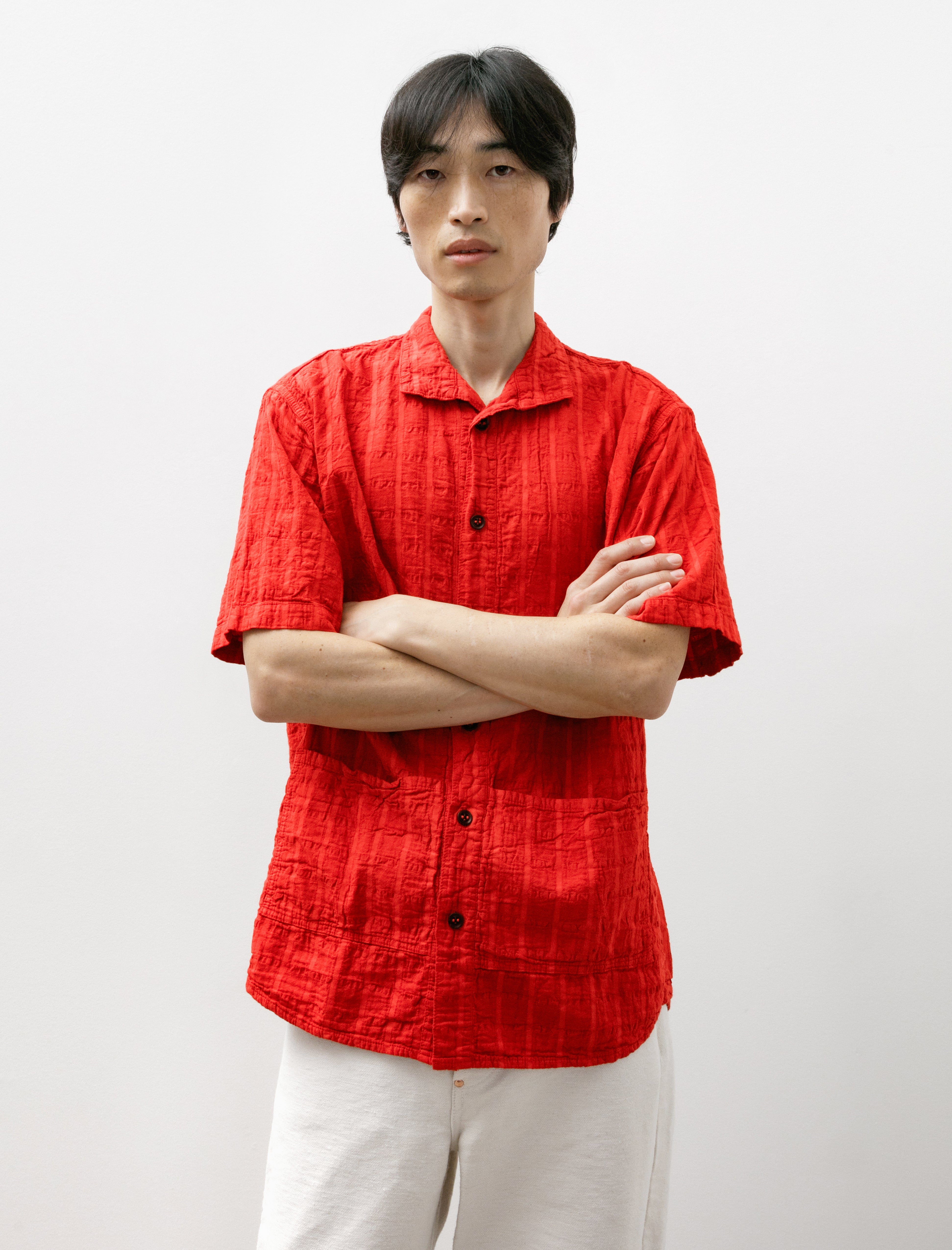 Tender 469 Short Sleeve Flipped Collar Shirt Airbag Cambric Royal Mail Red