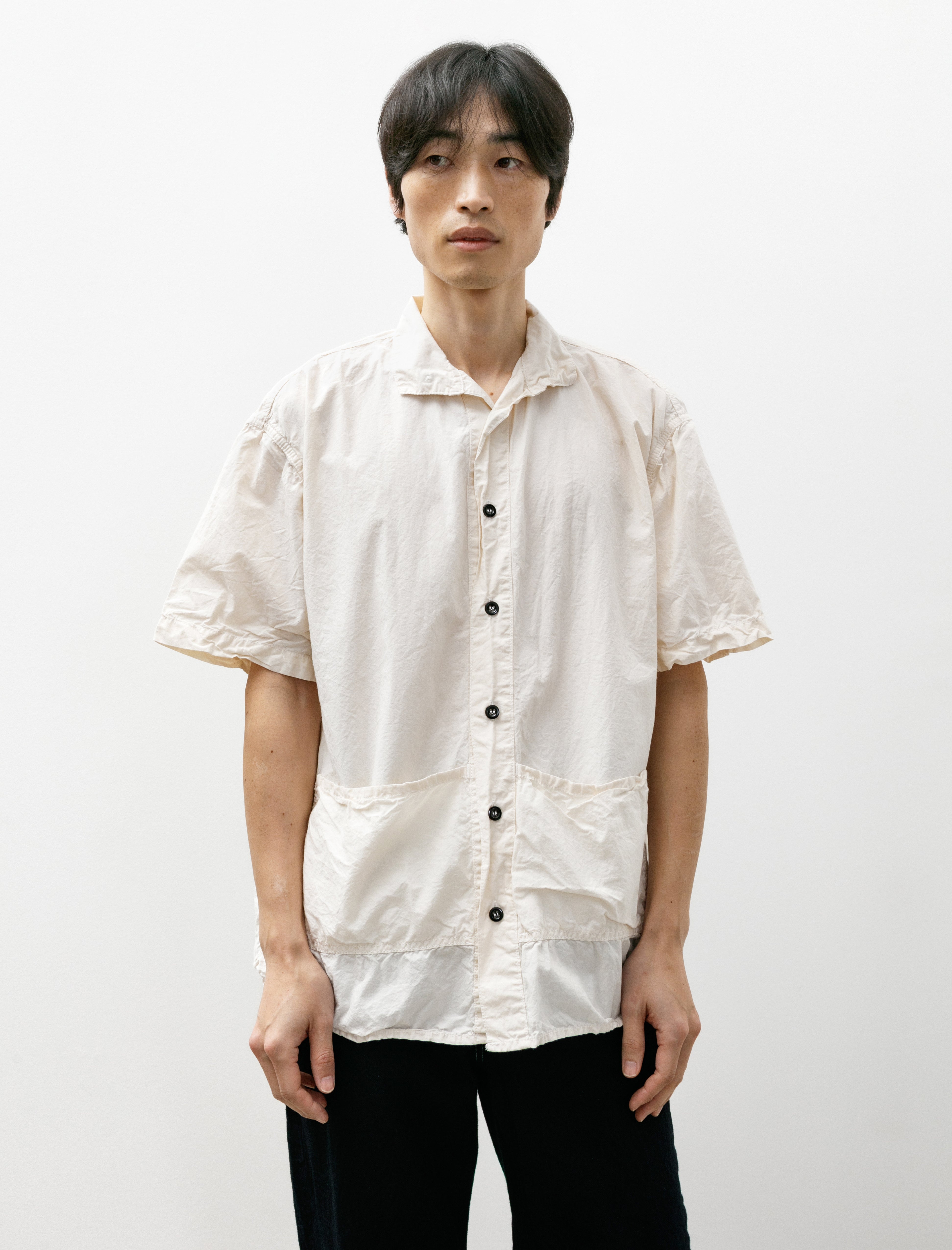 Tender 469 Short Sleeve Flipped Collar Shirt Ecru Lawn Rinsed