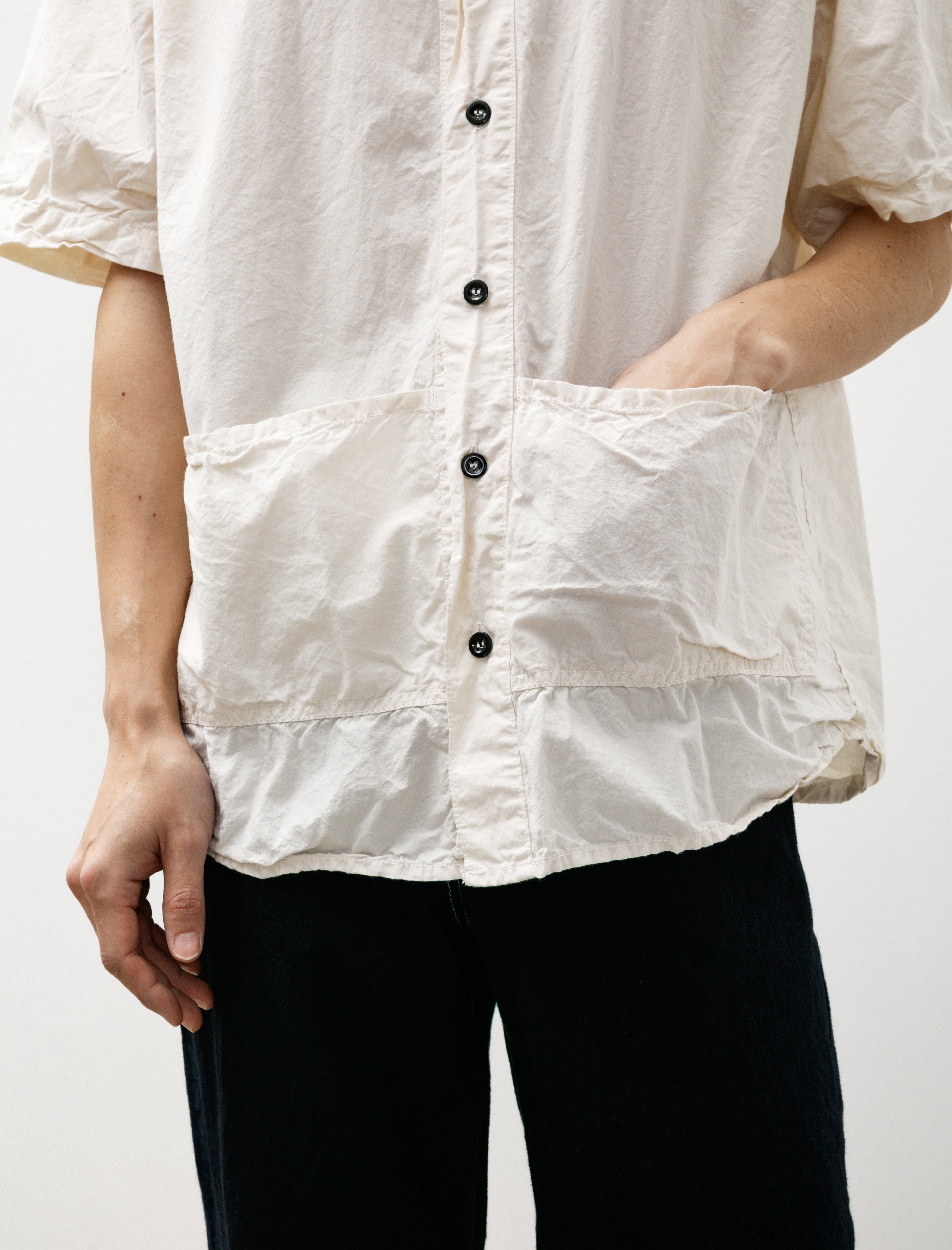 Tender 469 Short Sleeve Flipped Collar Shirt Ecru Lawn Rinsed