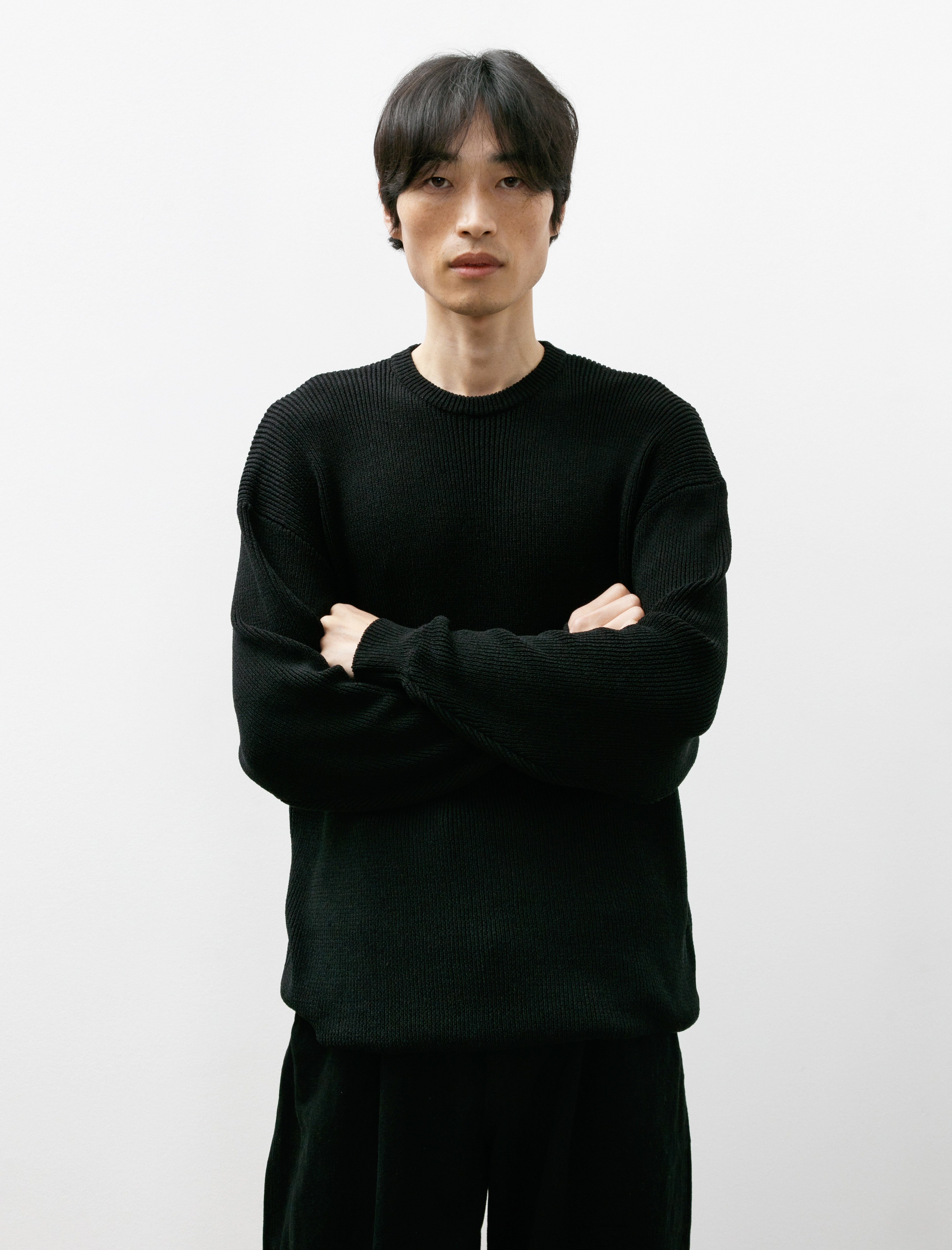 Graphpaper Linen Solotex Loose Rib Crew Neck Black