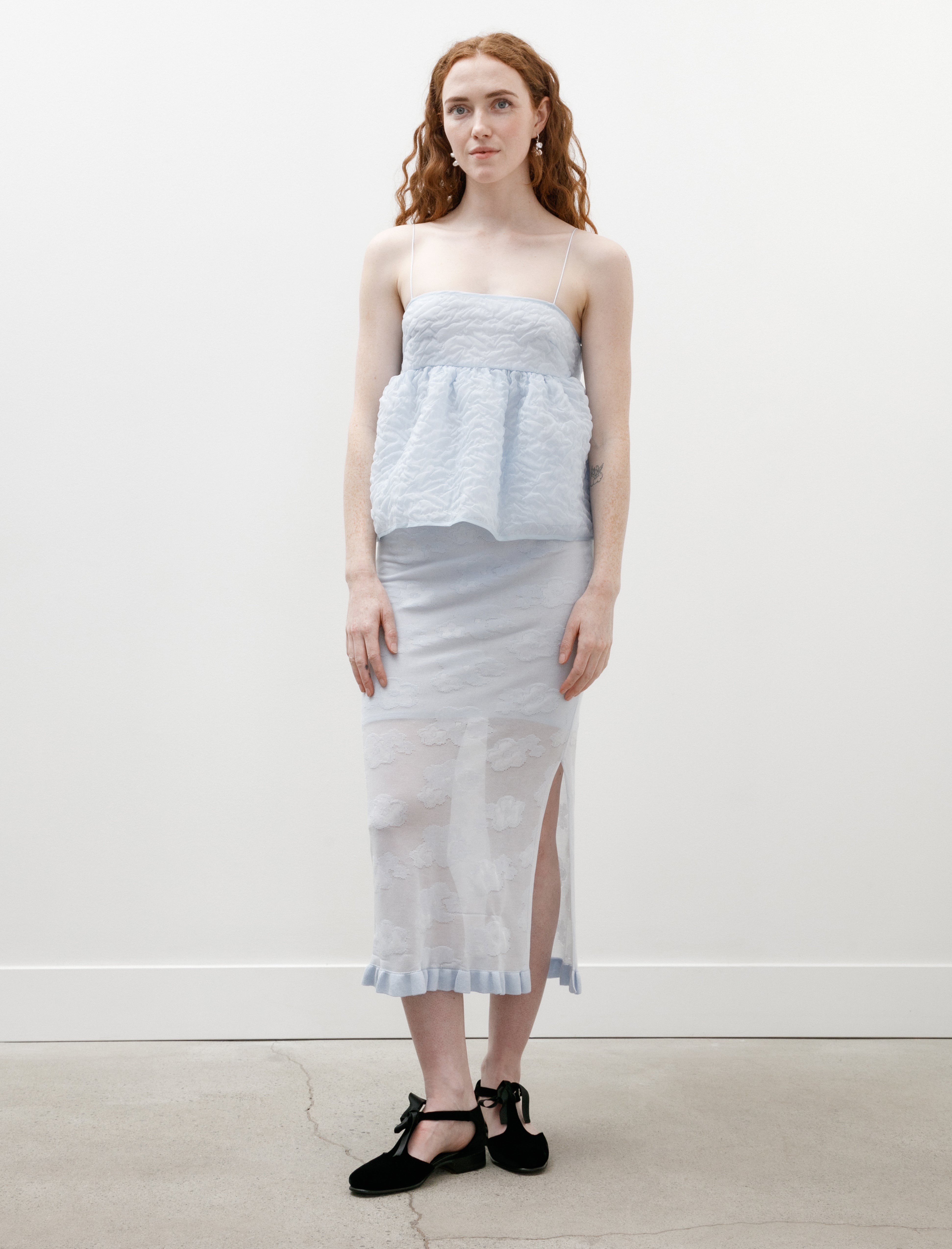 Cecilie Bahnsen Pegonia Skirt Jacquard Knit Light Blue