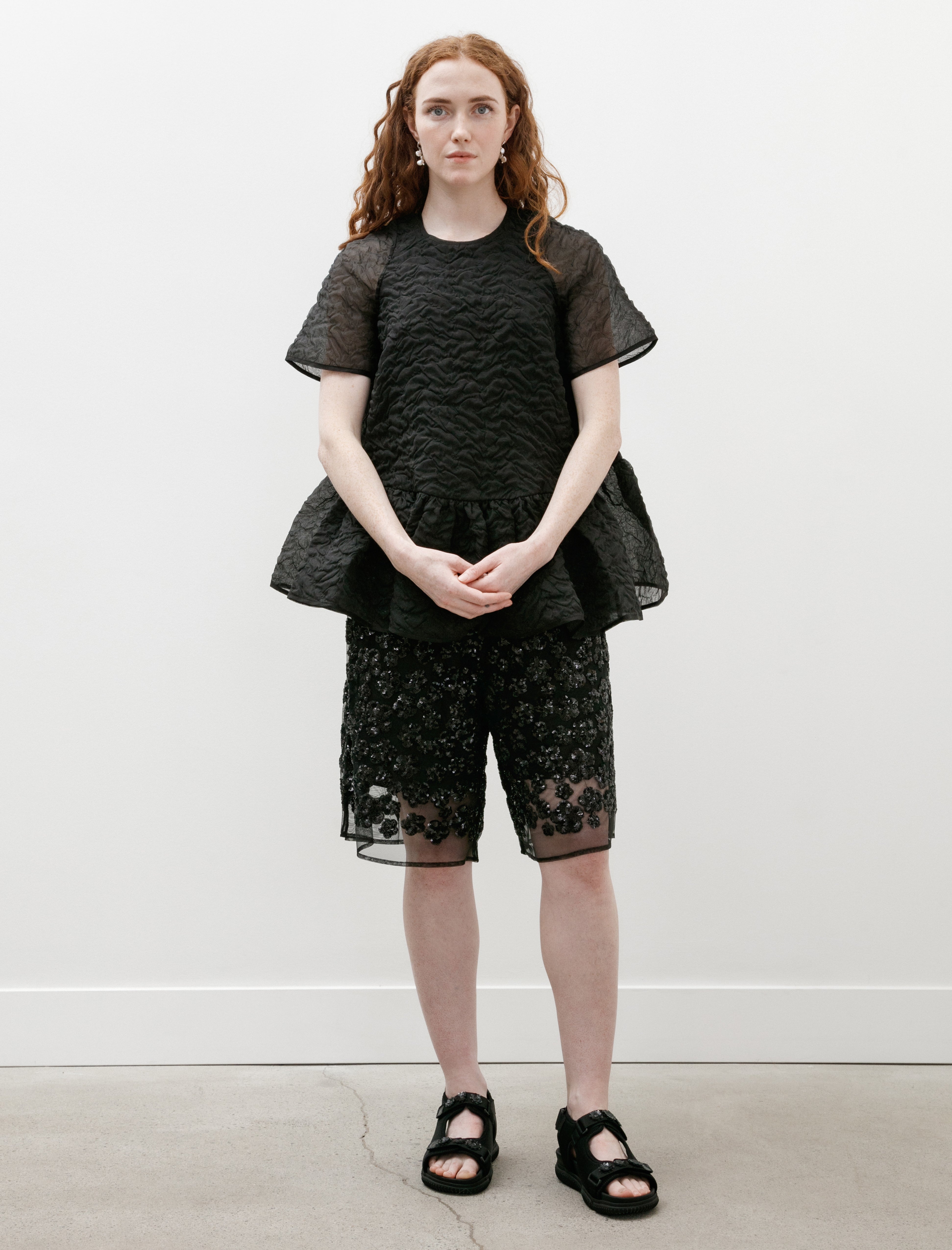 Cecilie Bahnsen Angelica Shorts Ume Floral Sequins Black