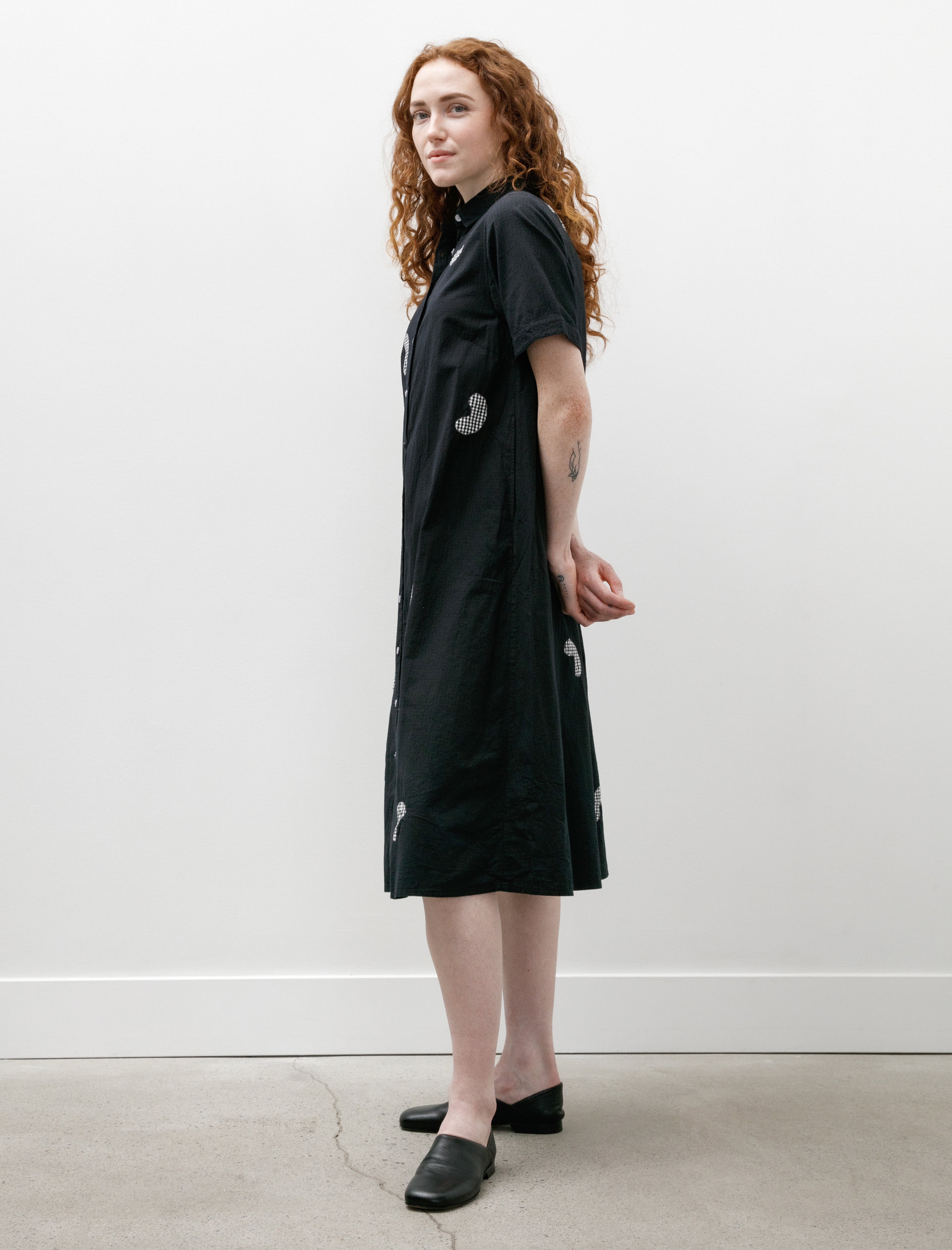 Suzusan Koboushi Shibori Smile Cotton Gingham Dress Black/Black