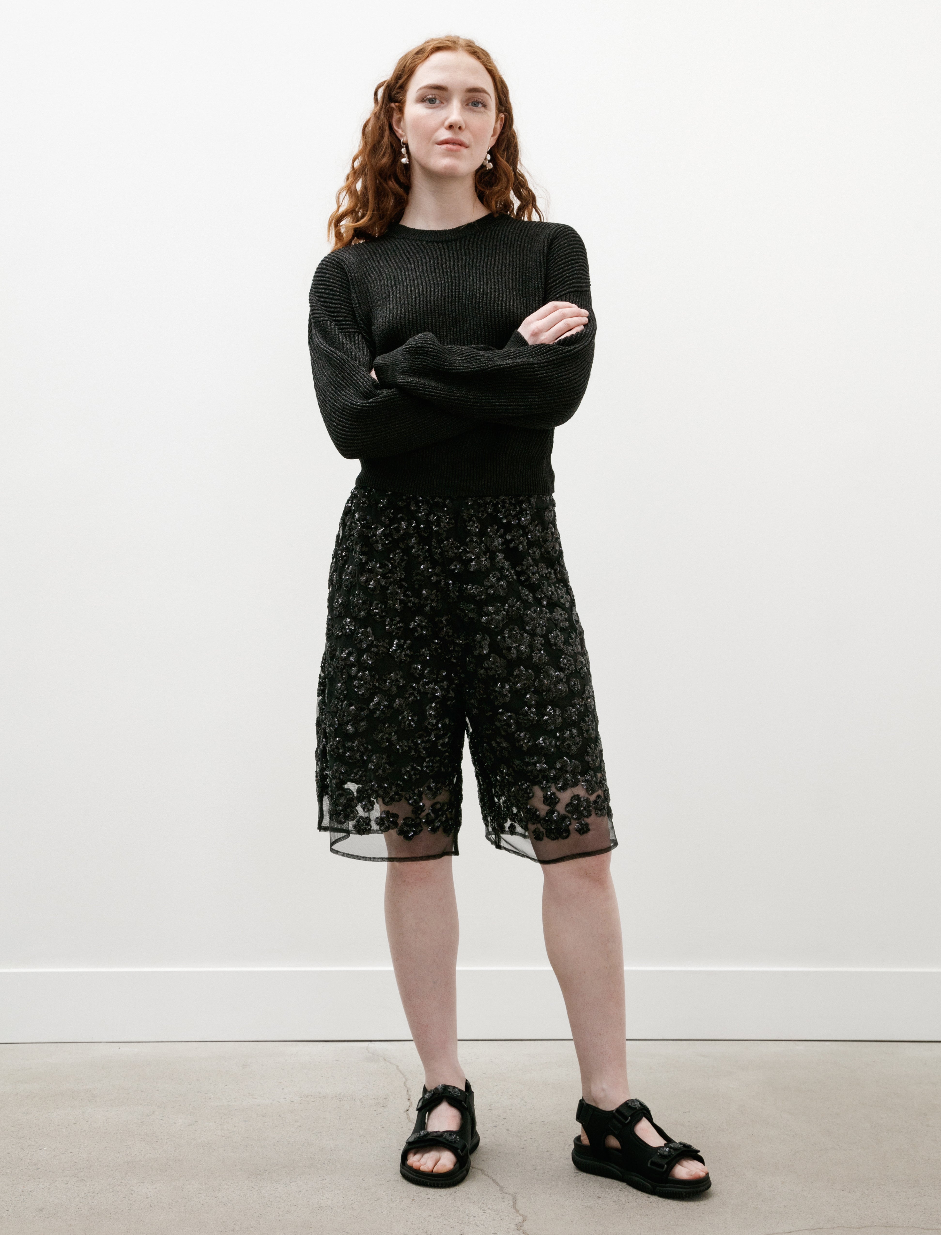 Cecilie Bahnsen Angelica Shorts Ume Floral Sequins Black