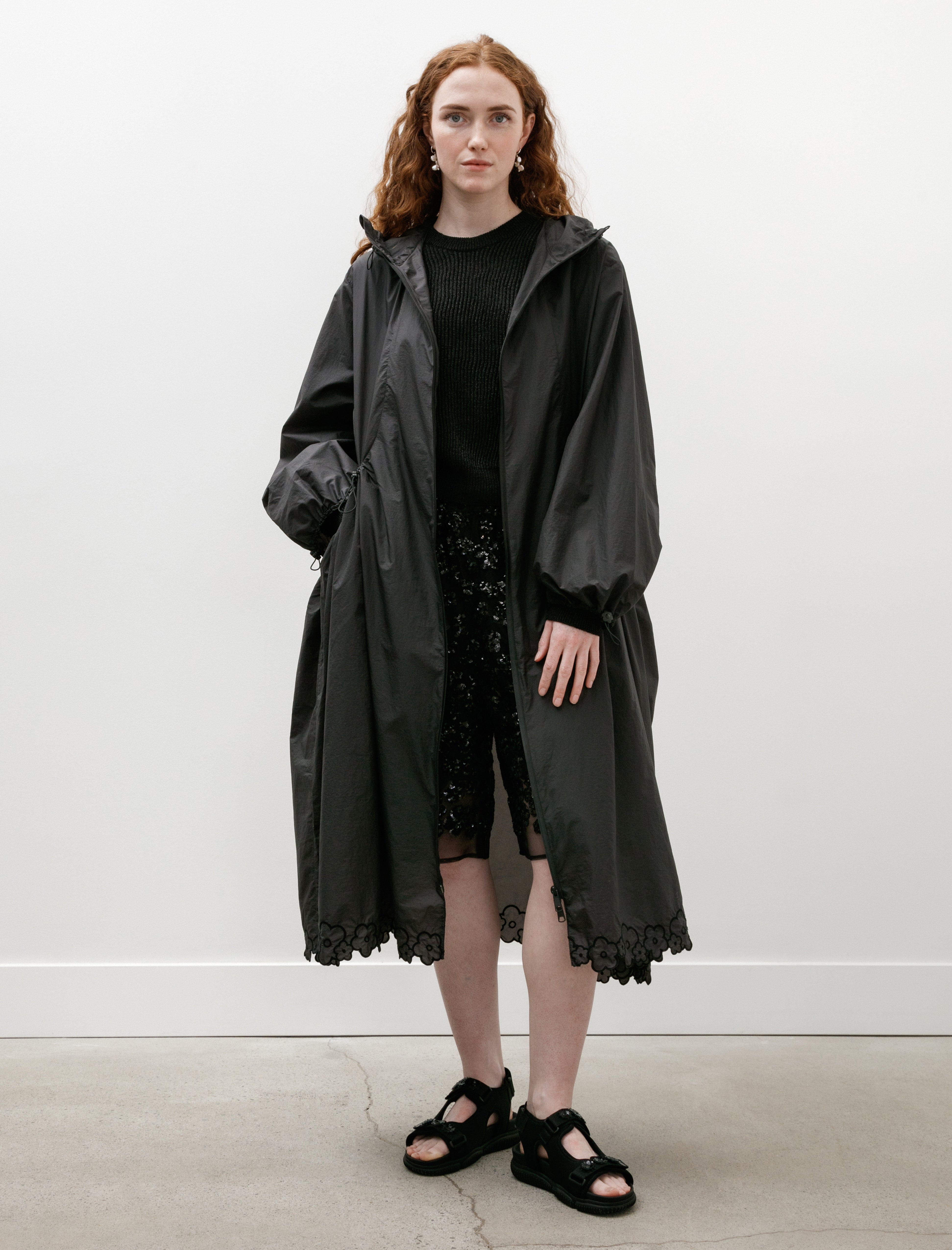 Cecilie Bahnsen Amos Coat Embroidered Ripstop Black