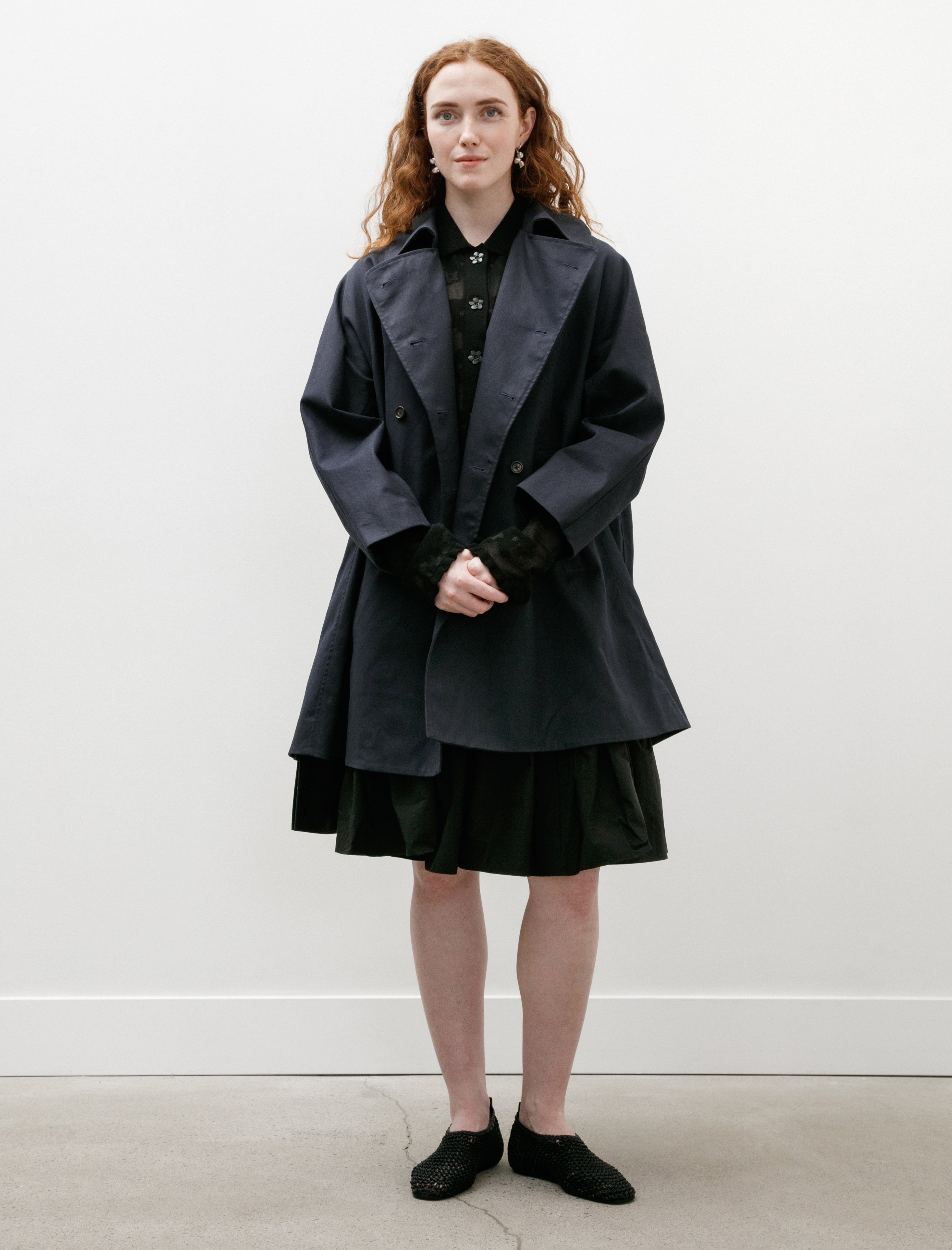 Bode Waxed Herringbone Peacoat Navy