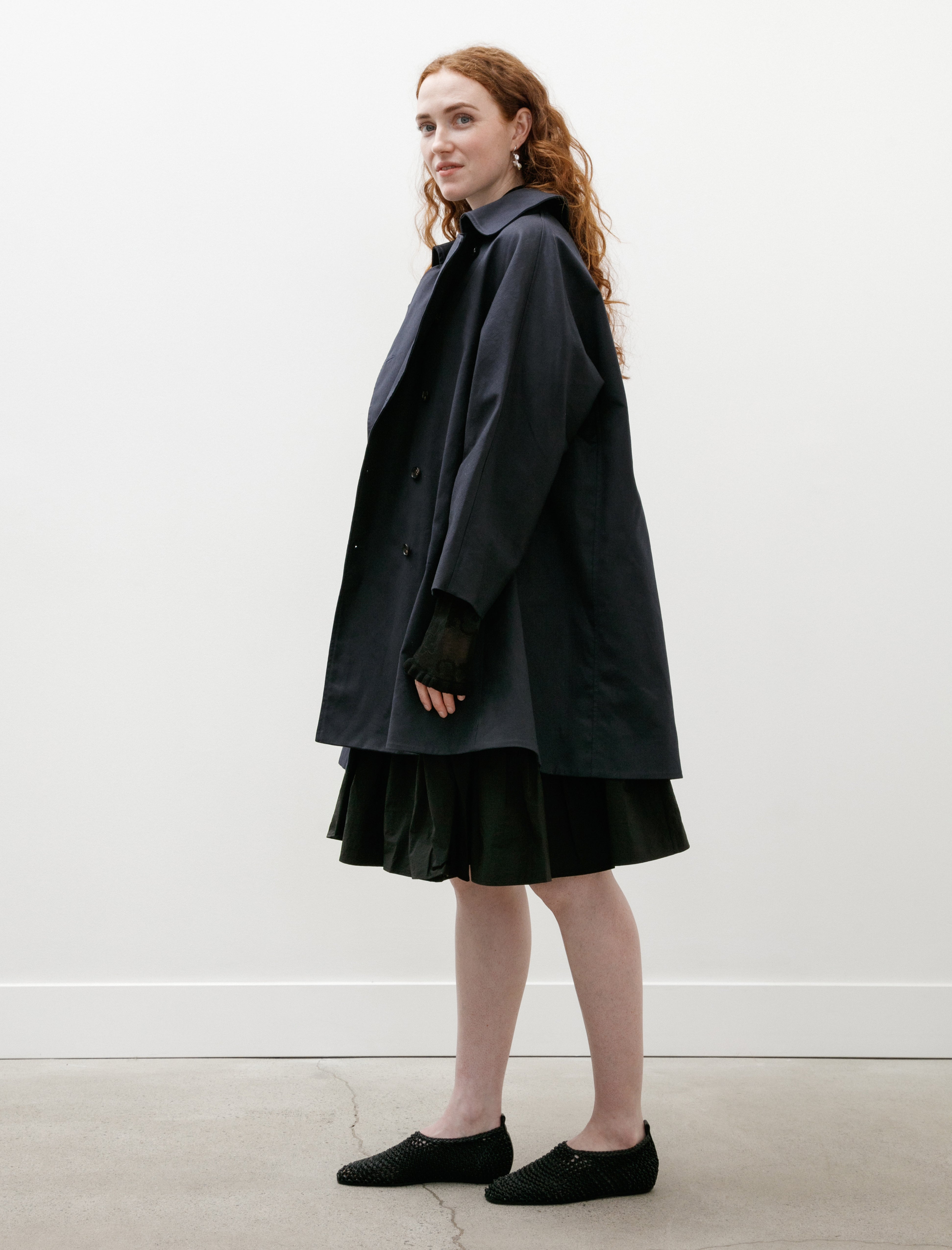 Bode Waxed Herringbone Peacoat Navy