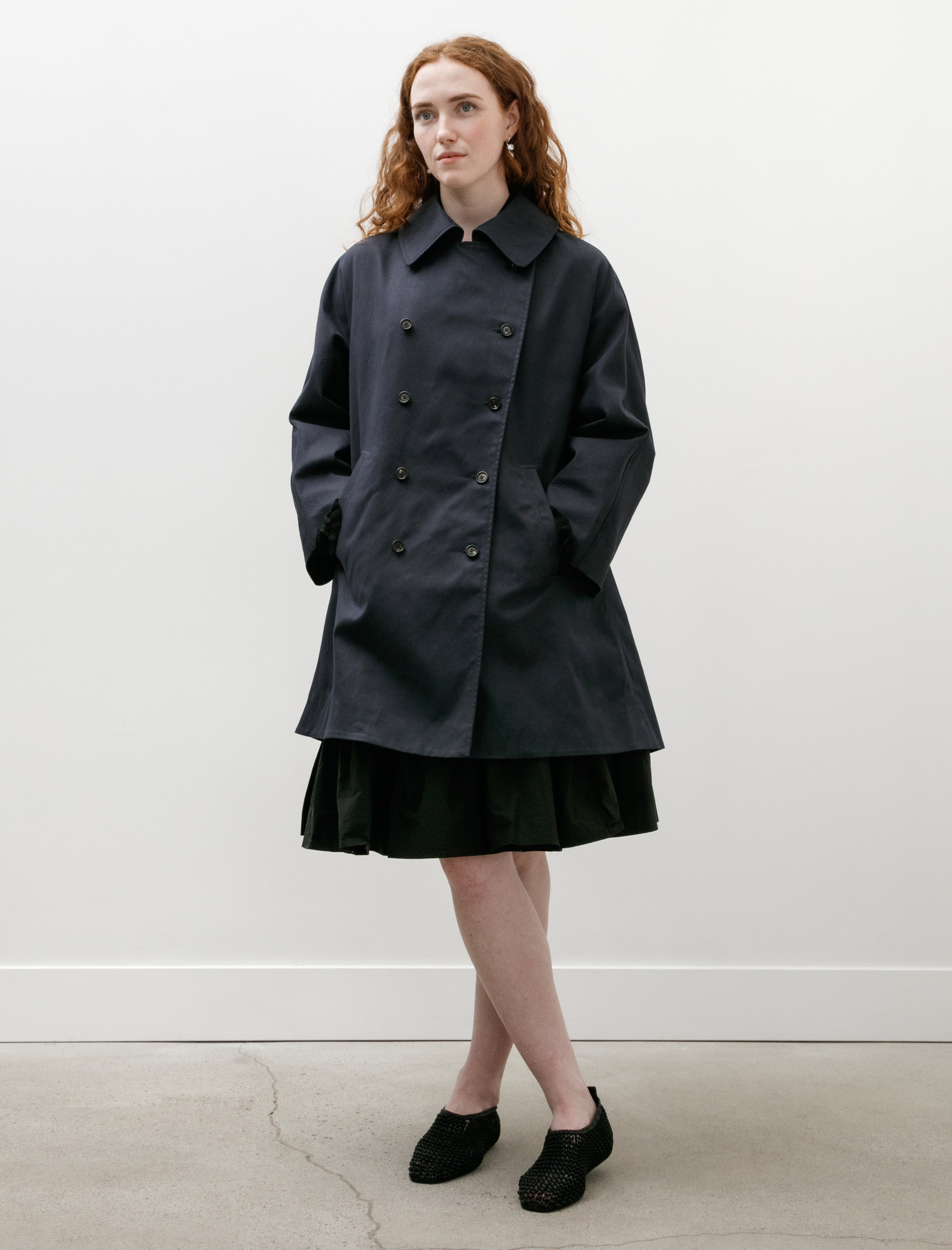 Bode Waxed Herringbone Peacoat Navy
