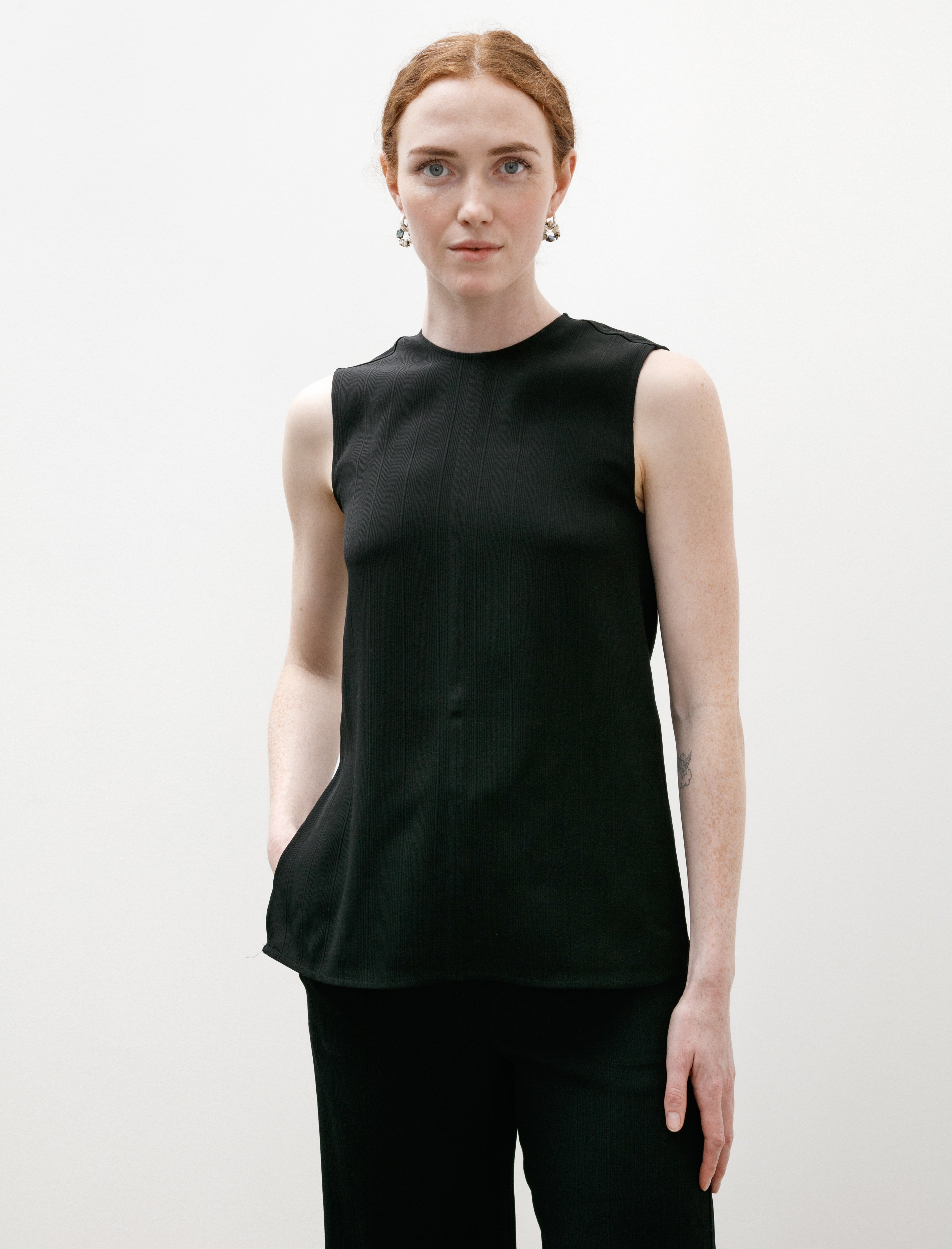 Totëme Woven Stripe Drawstring Top Black