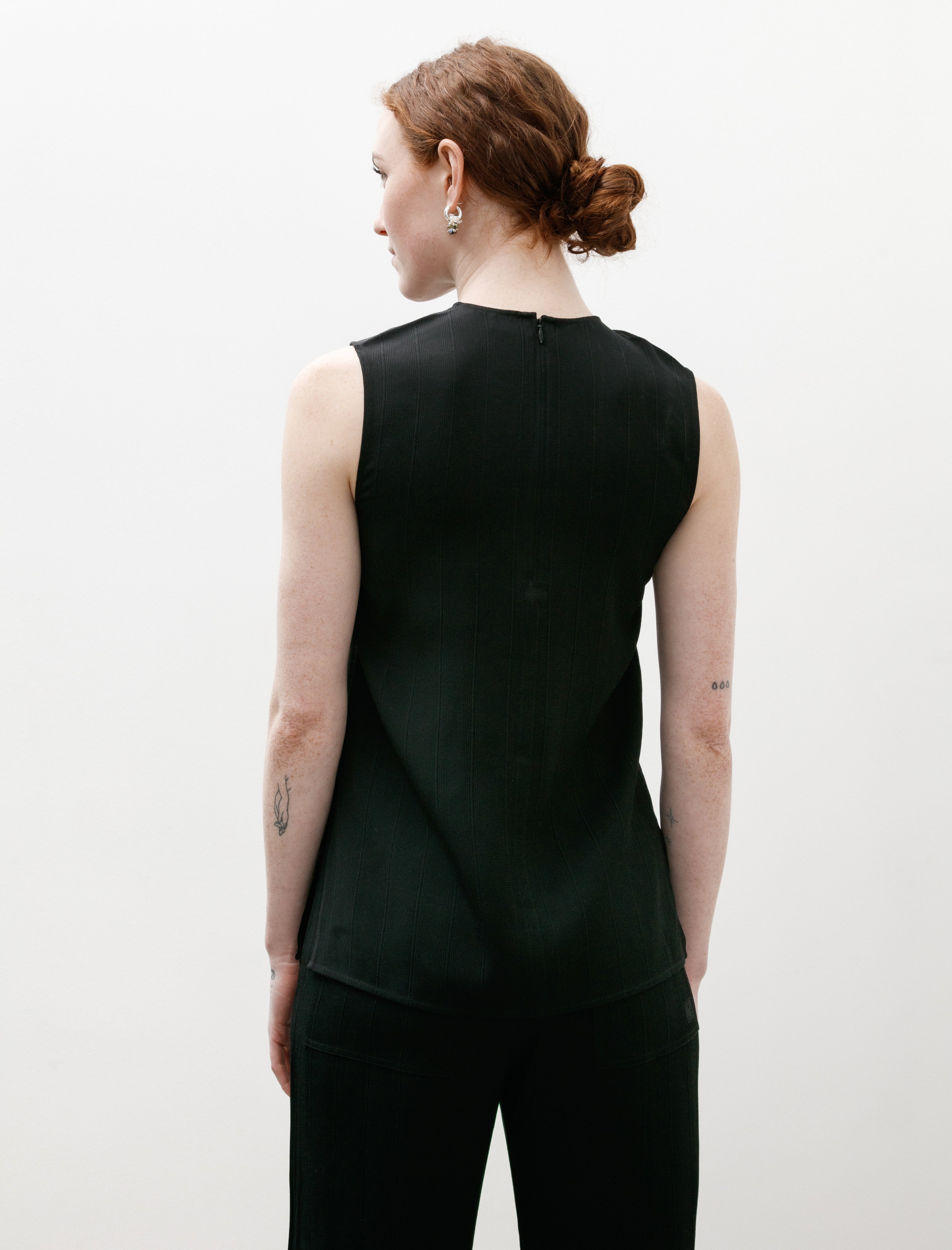 Totëme Woven Stripe Drawstring Top Black