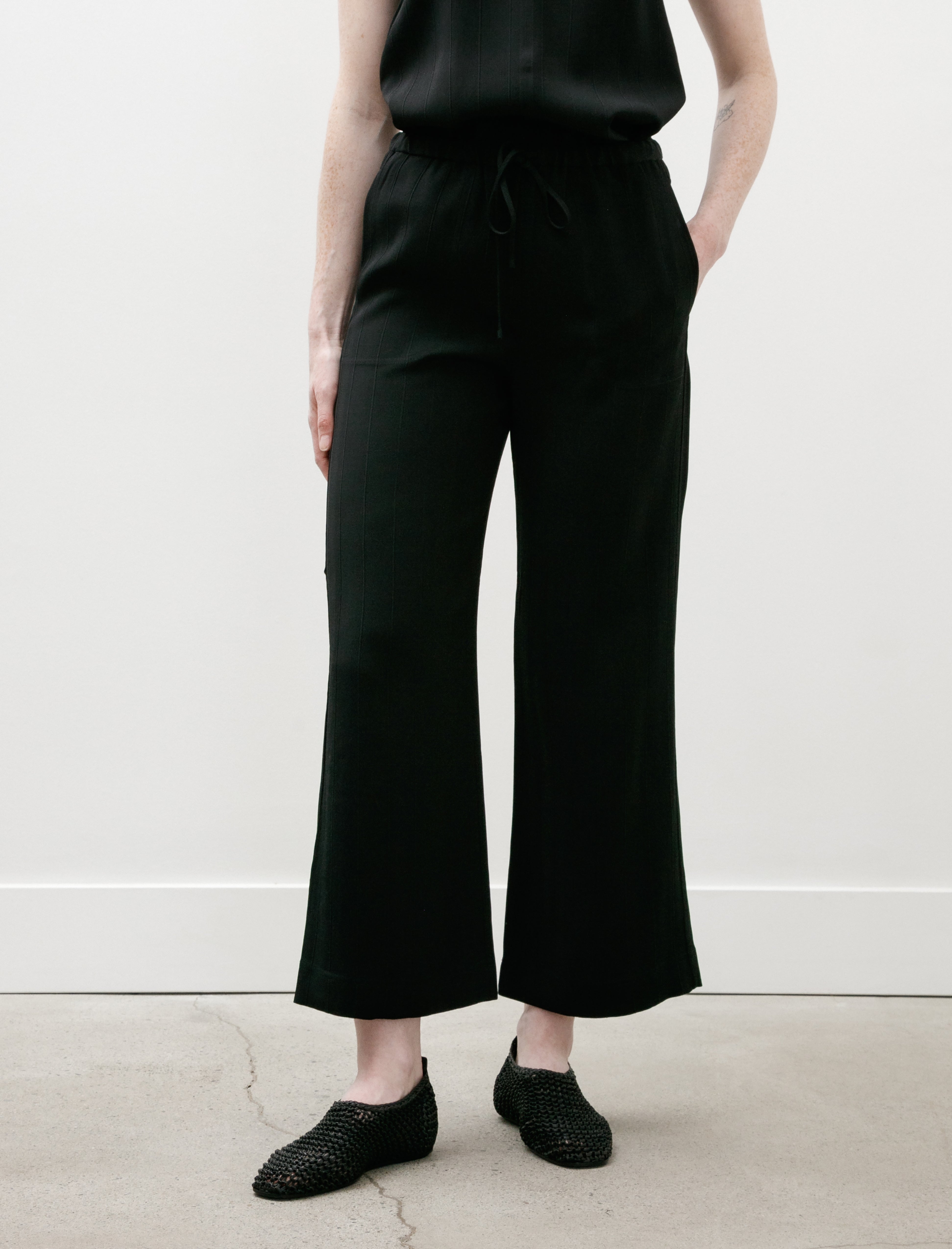 Totëme Woven Stripe Drawstring Trousers Black