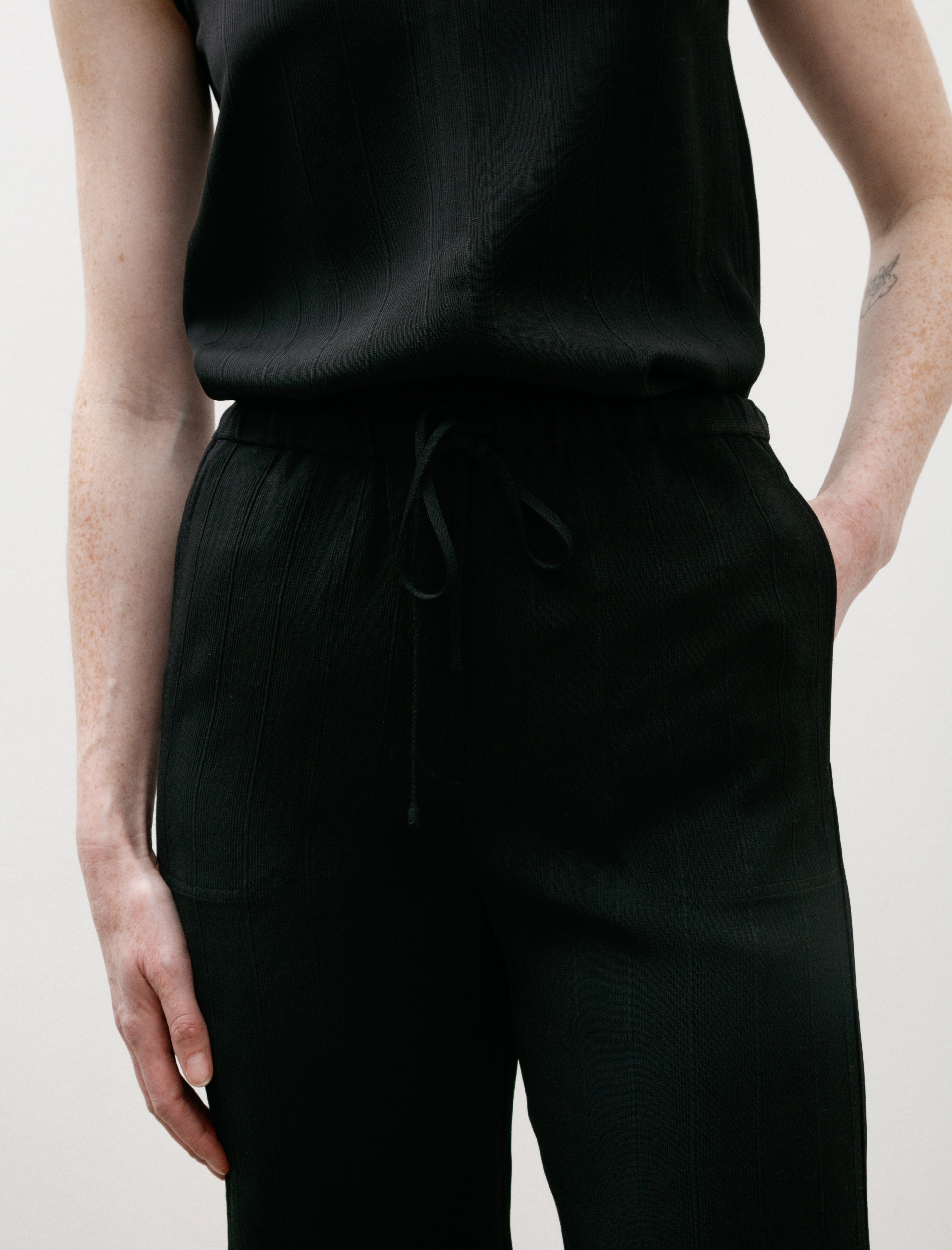 Totëme Woven Stripe Drawstring Trousers Black