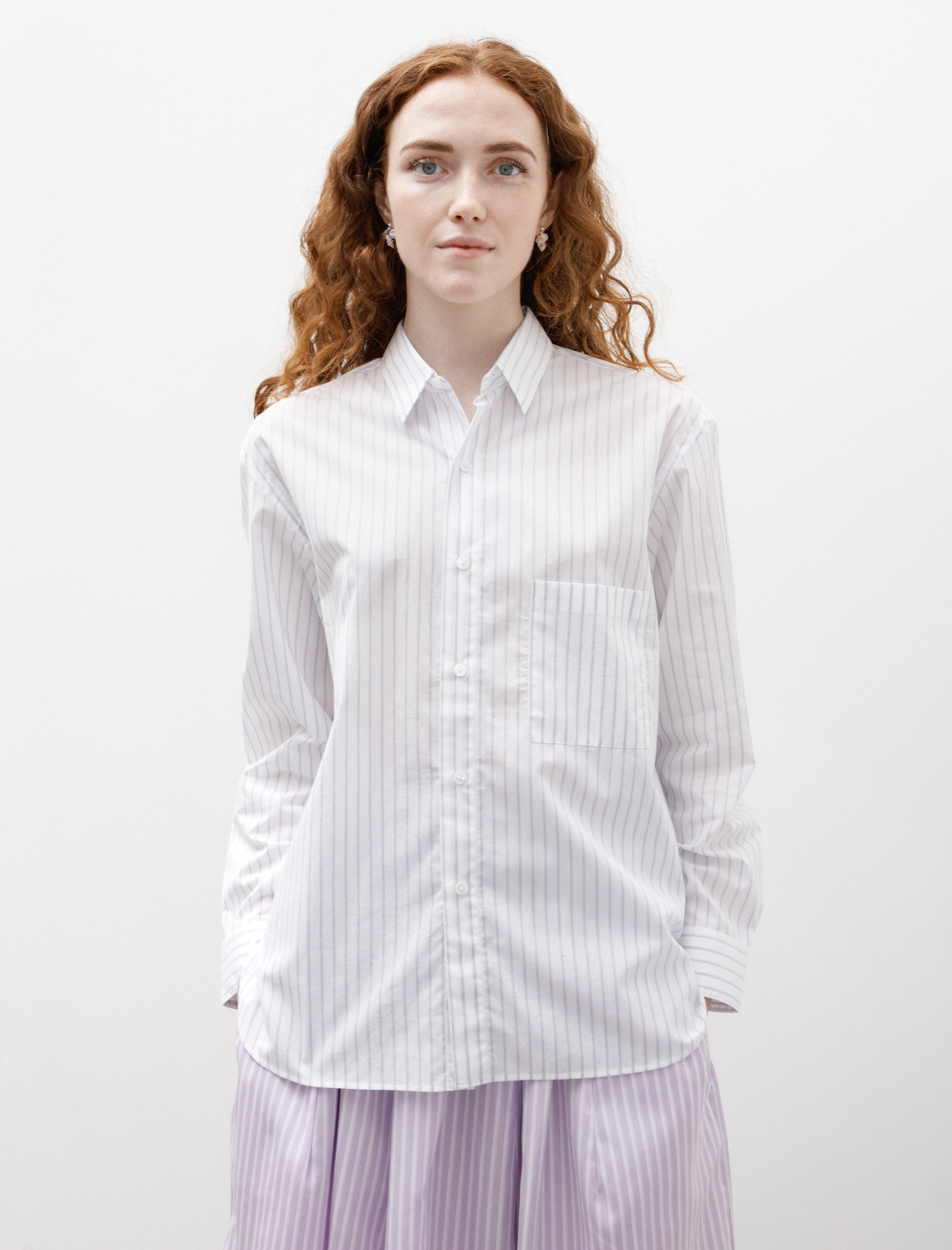 Cristaseya Handmade Classic Collar Shirt White with Blue Stripes