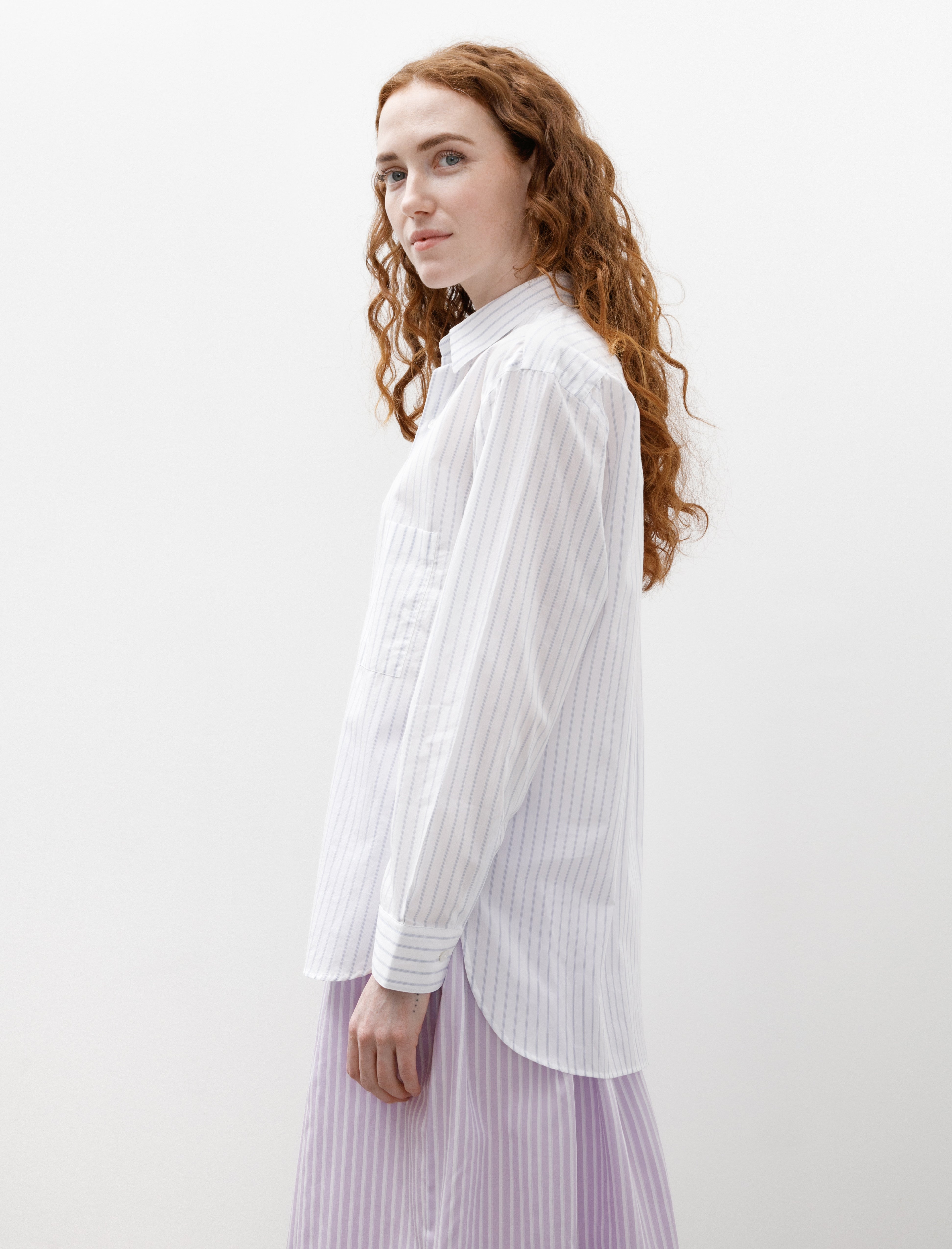 Cristaseya Handmade Classic Collar Shirt White with Blue Stripes