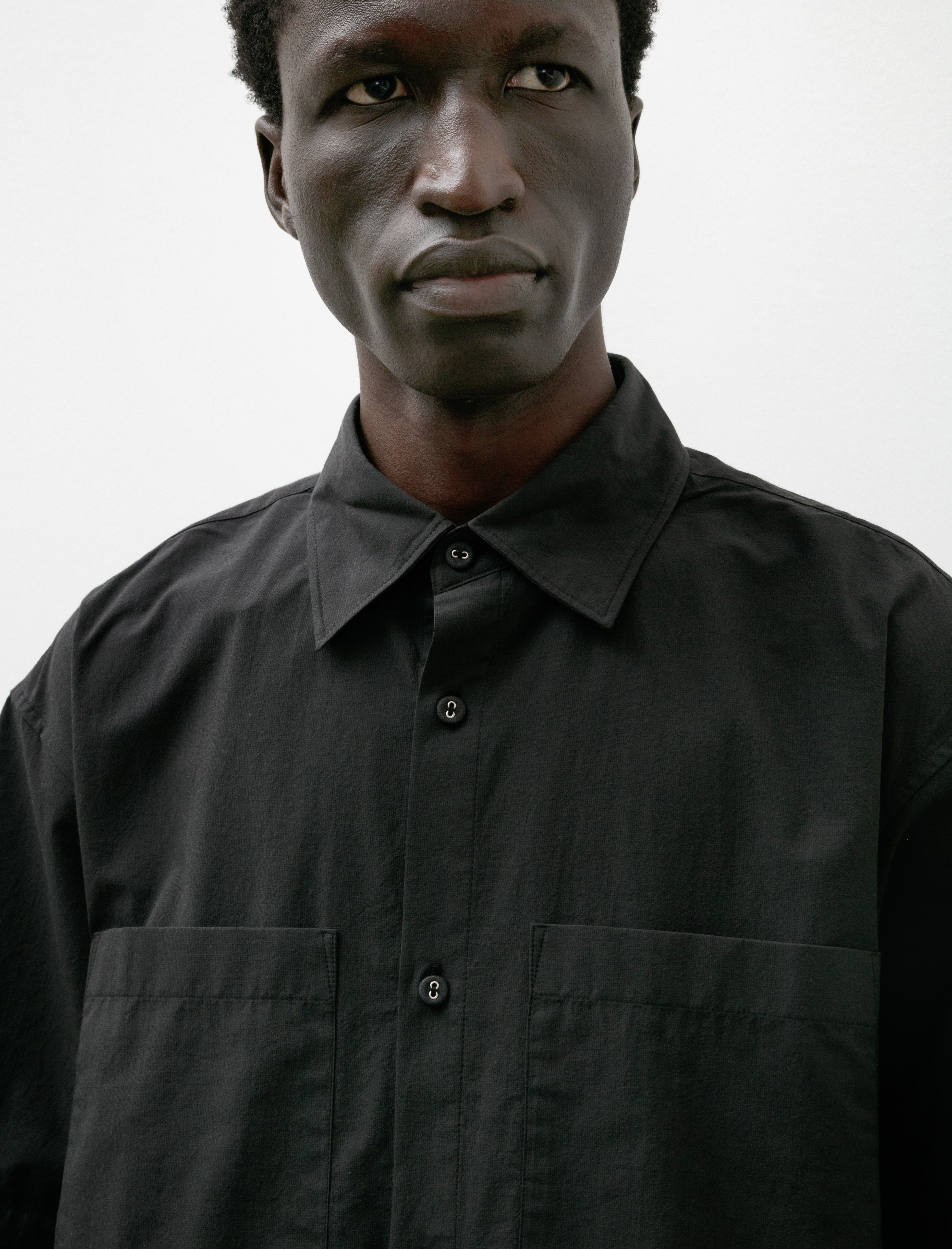 Arpenteur Square Shirt SS Micro Seersucker Charcoal