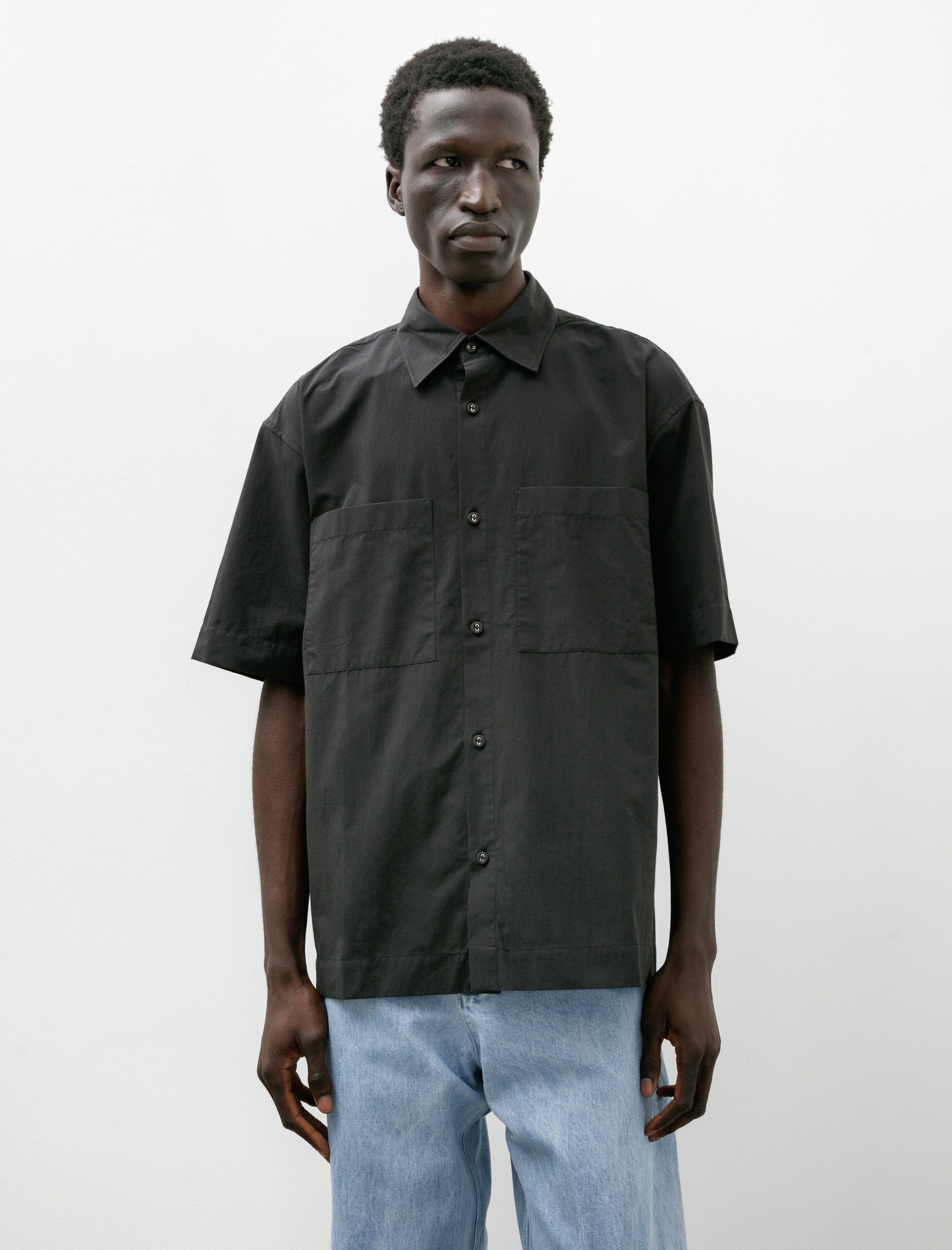 Arpenteur Square Shirt SS Micro Seersucker Charcoal