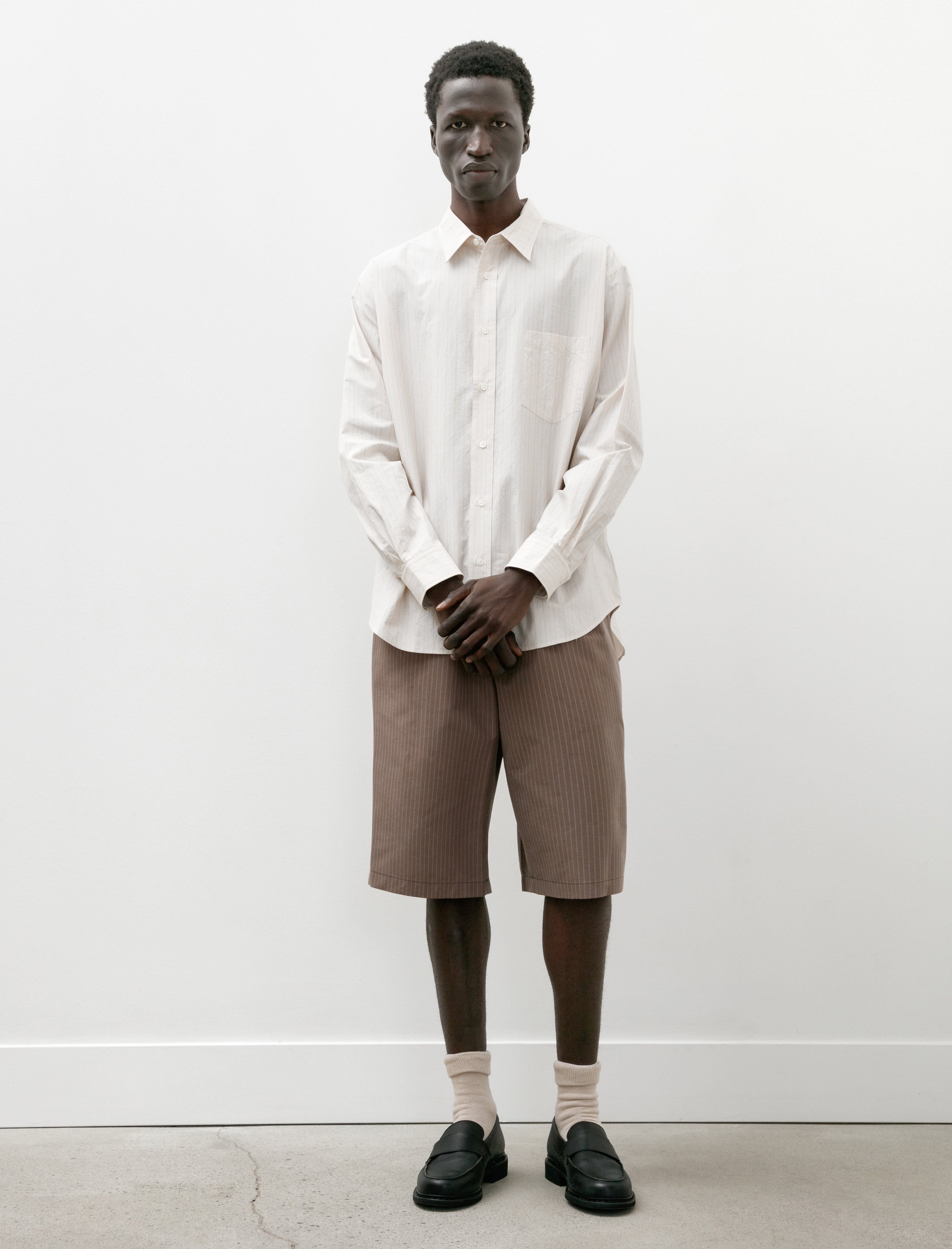 Ernie Palo Stripe Easy Half Pants Brown