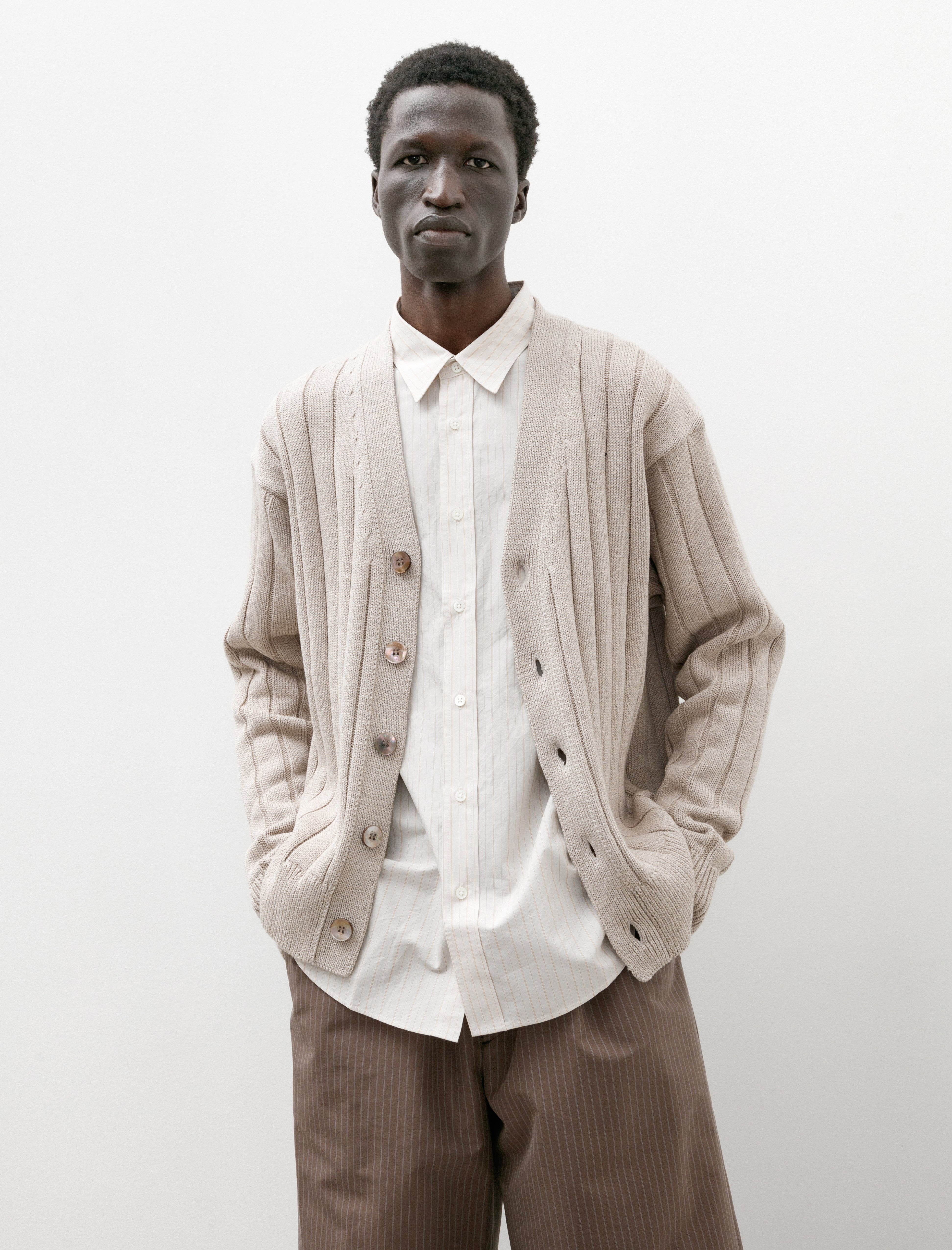 Ernie Palo Wide Rib Knit Cardigan Beige