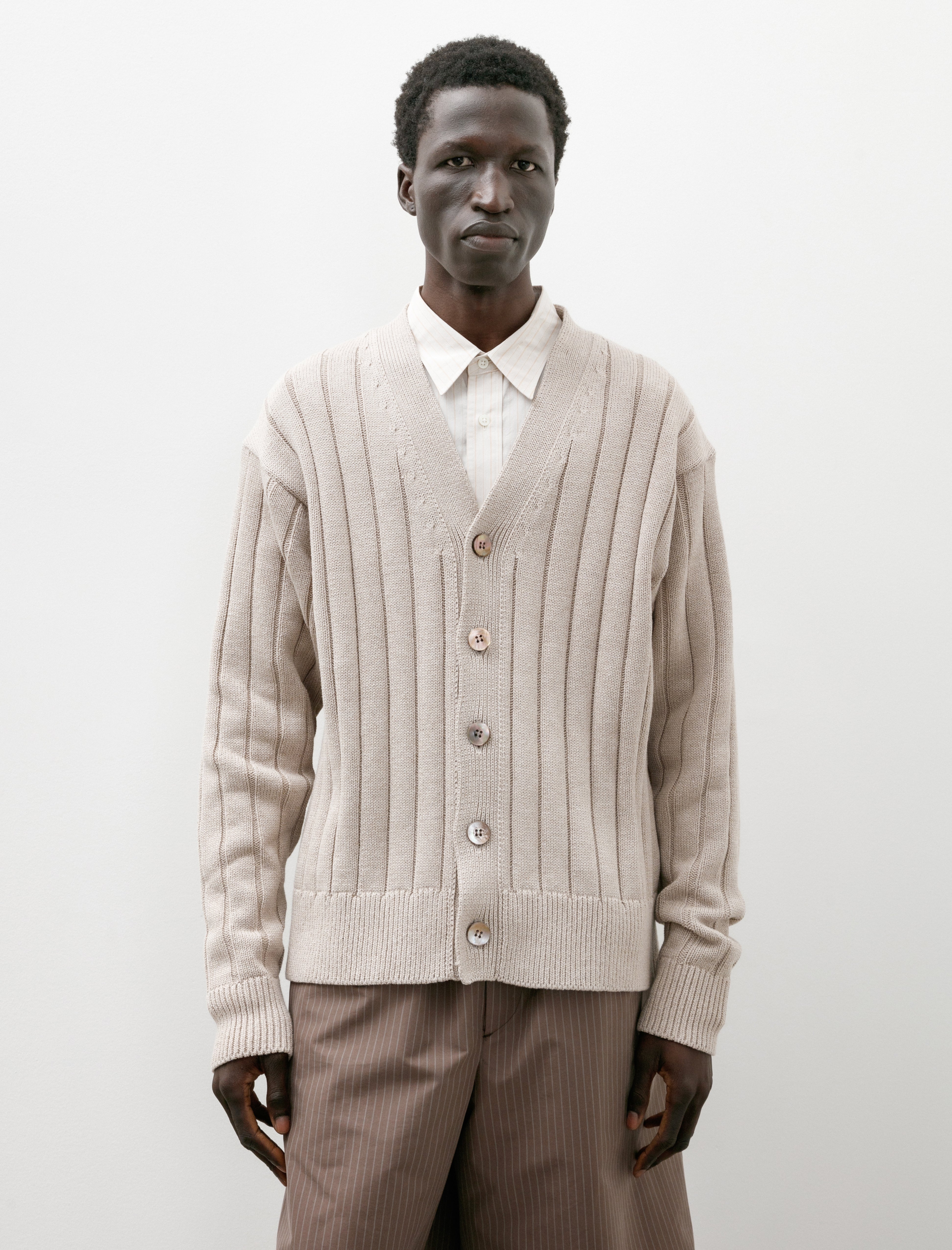 Ernie Palo Wide Rib Knit Cardigan Beige