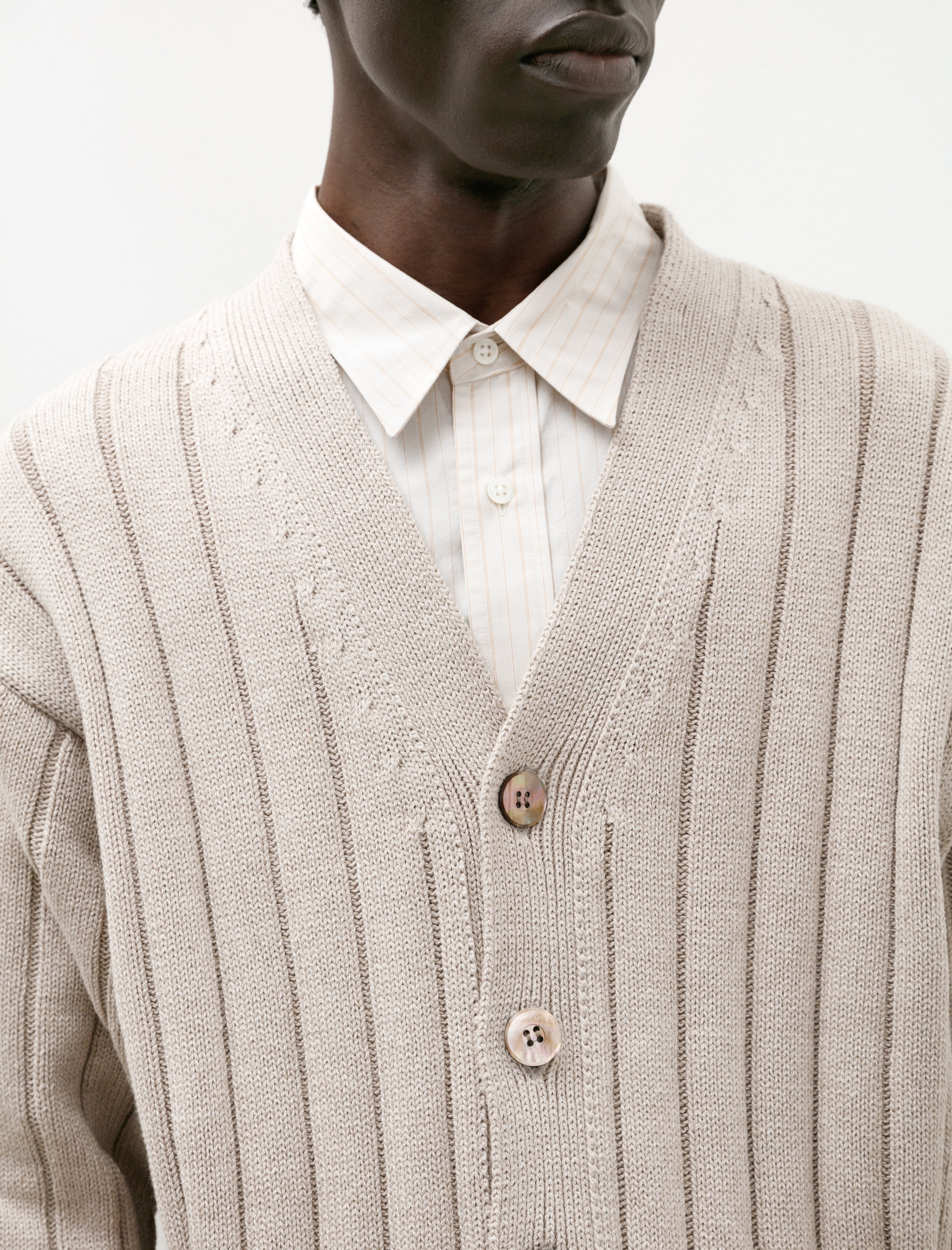 Ernie Palo Wide Rib Knit Cardigan Beige